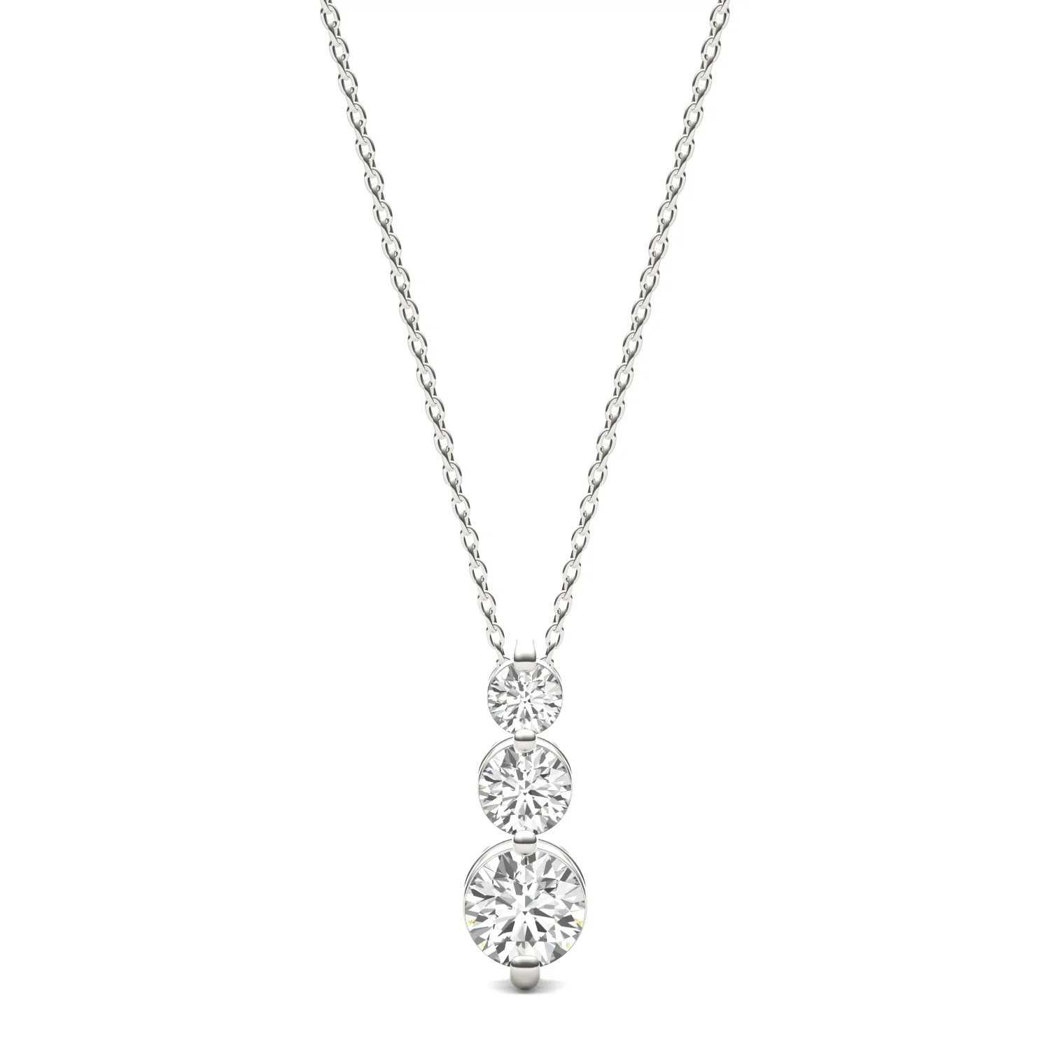 1.29 CTW DEW Round Moissanite Three-Stone Drop Pendant in Sterling Silver
