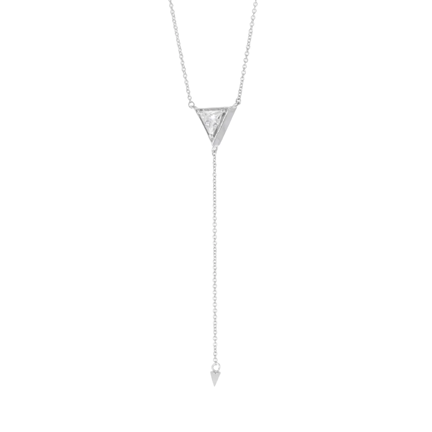 0.70 CTW DEW Triangle Moissanite Bezel Drop Necklace in Sterling Silver - Image 2