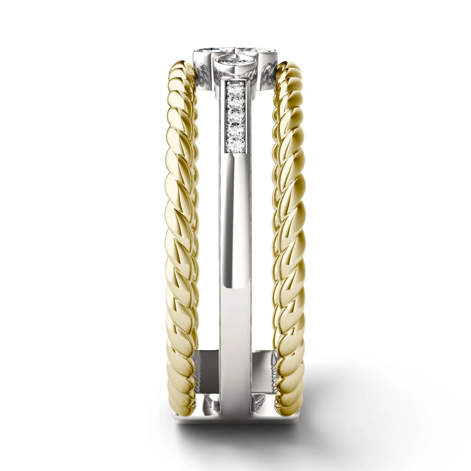 0.15 CTW DEW Moissanite Three-Row Cluster Band in 14K Two-Tone Gold - Image 3