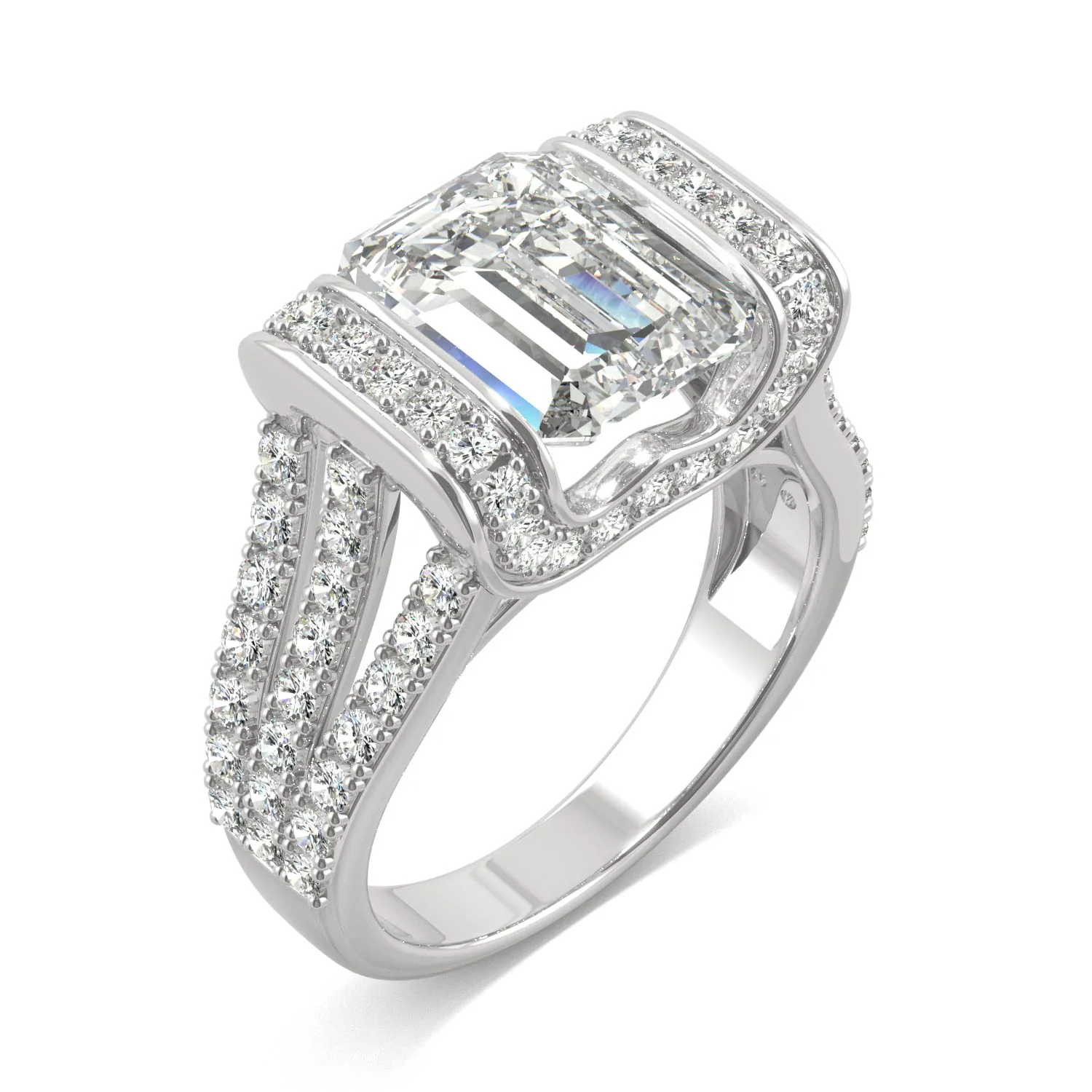 4.50 CTW DEW Emerald Moissanite Fashion Ring in 14K White Gold - Image 2