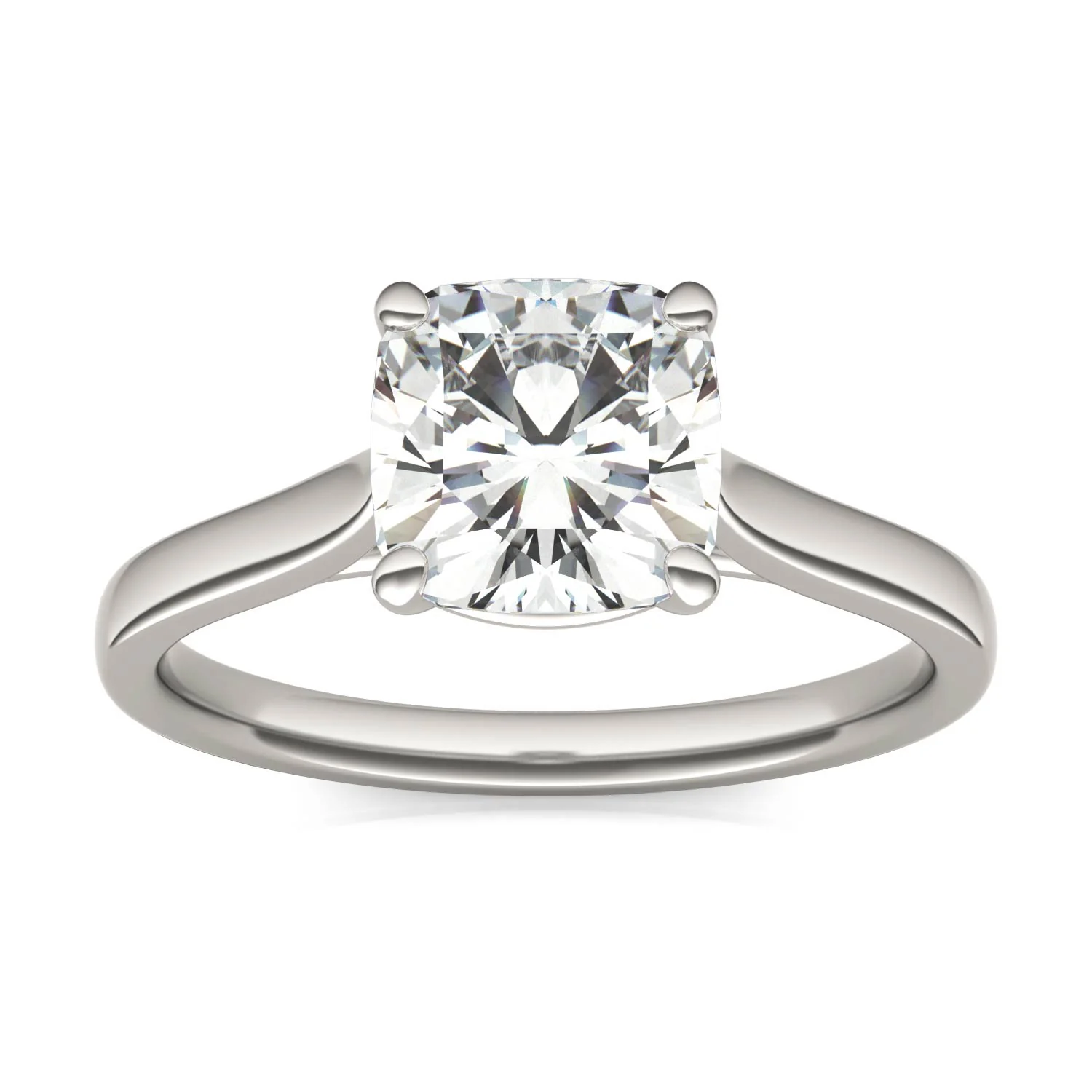 2.00 CTW DEW Cushion Moissanite Cathedral Solitaire Engagement Ring in 14K White Gold