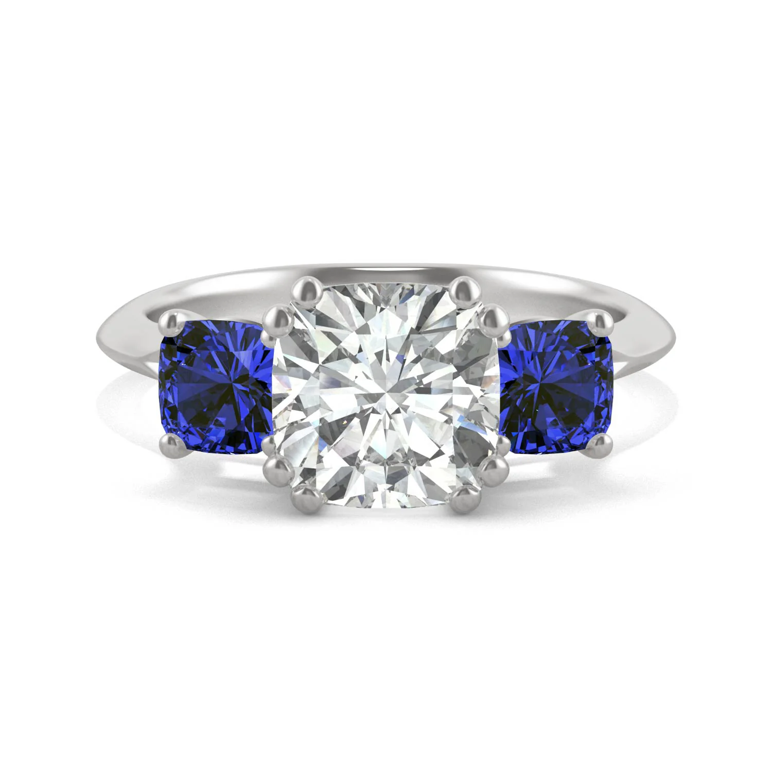 3.40 CTW DEW Cushion Moissanite and Created Sapphire Ring in 14K White Gold - Image 4