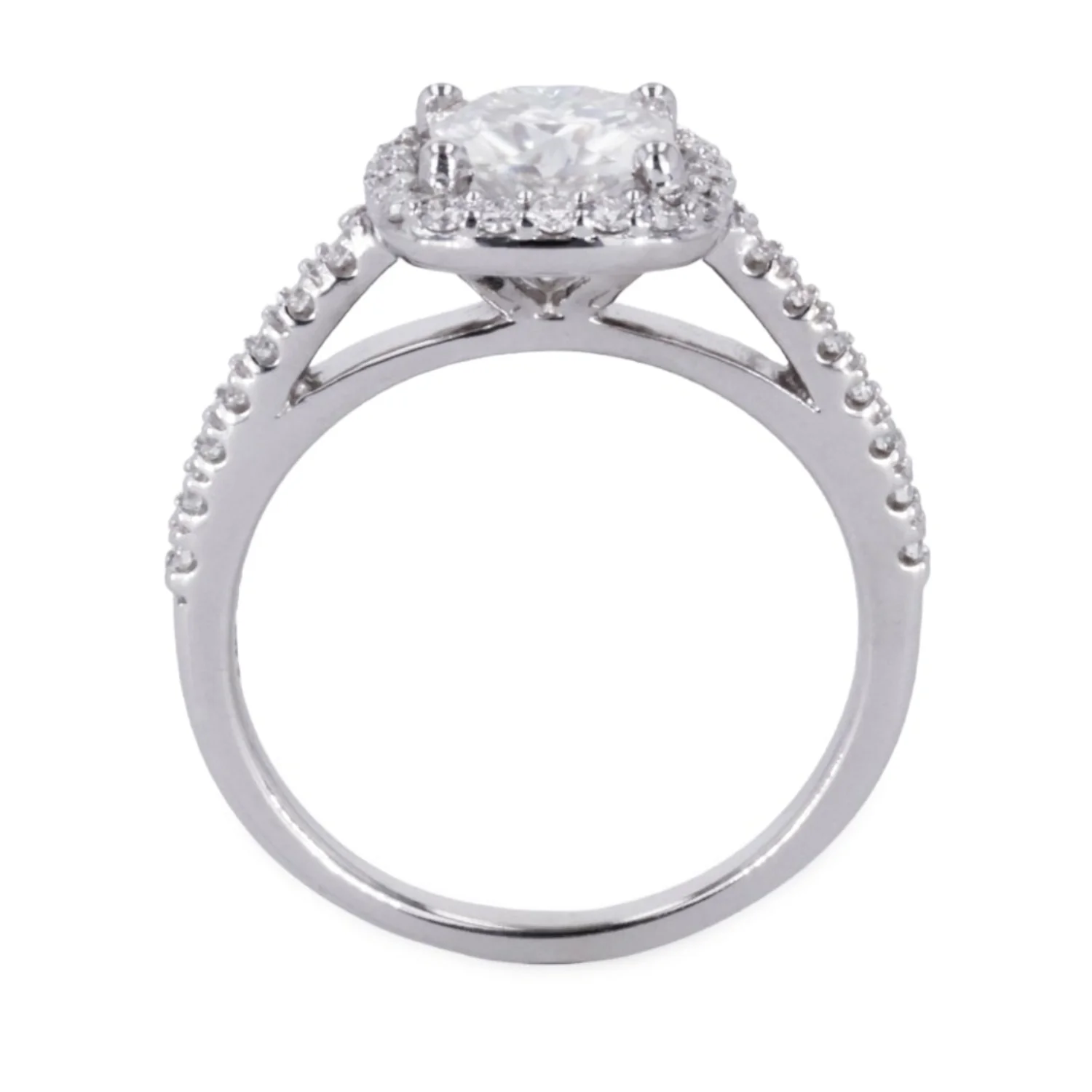 1.37 CTW DEW Cushion Moissanite Accented Halo Engagement Ring in 14K White Gold - Image 3