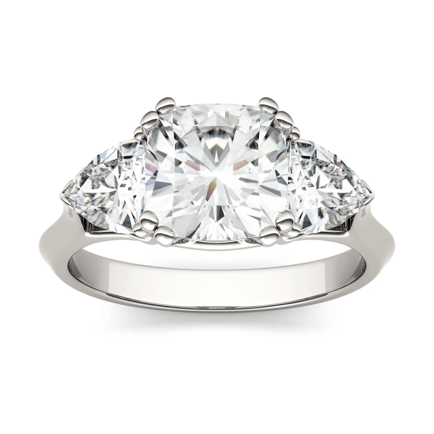 3.00 CTW DEW Cushion Moissanite Three Stone Ring in 14K White Gold