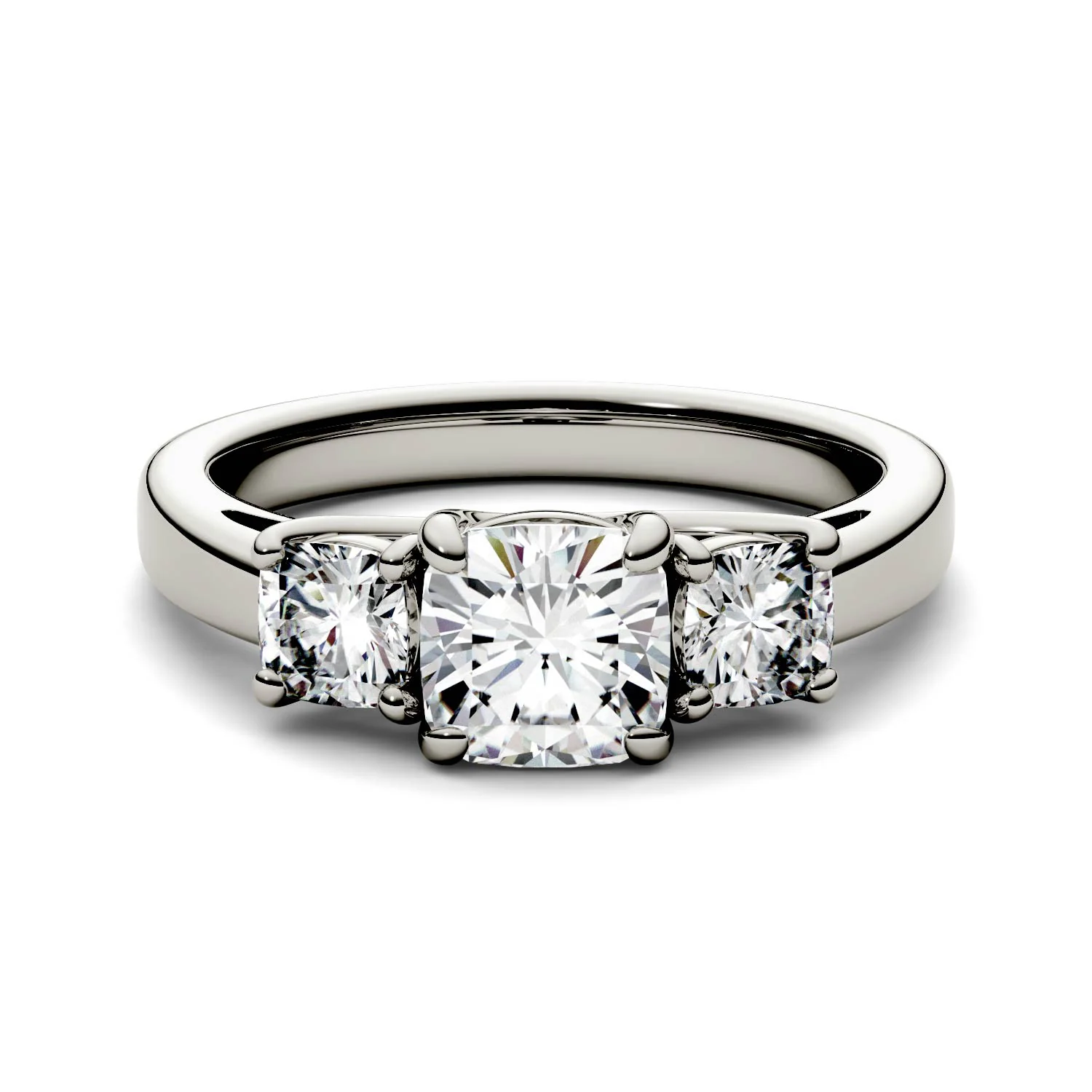 1.76 CTW DEW Cushion Moissanite Three-Stone Ring in 14K White Gold - Image 4