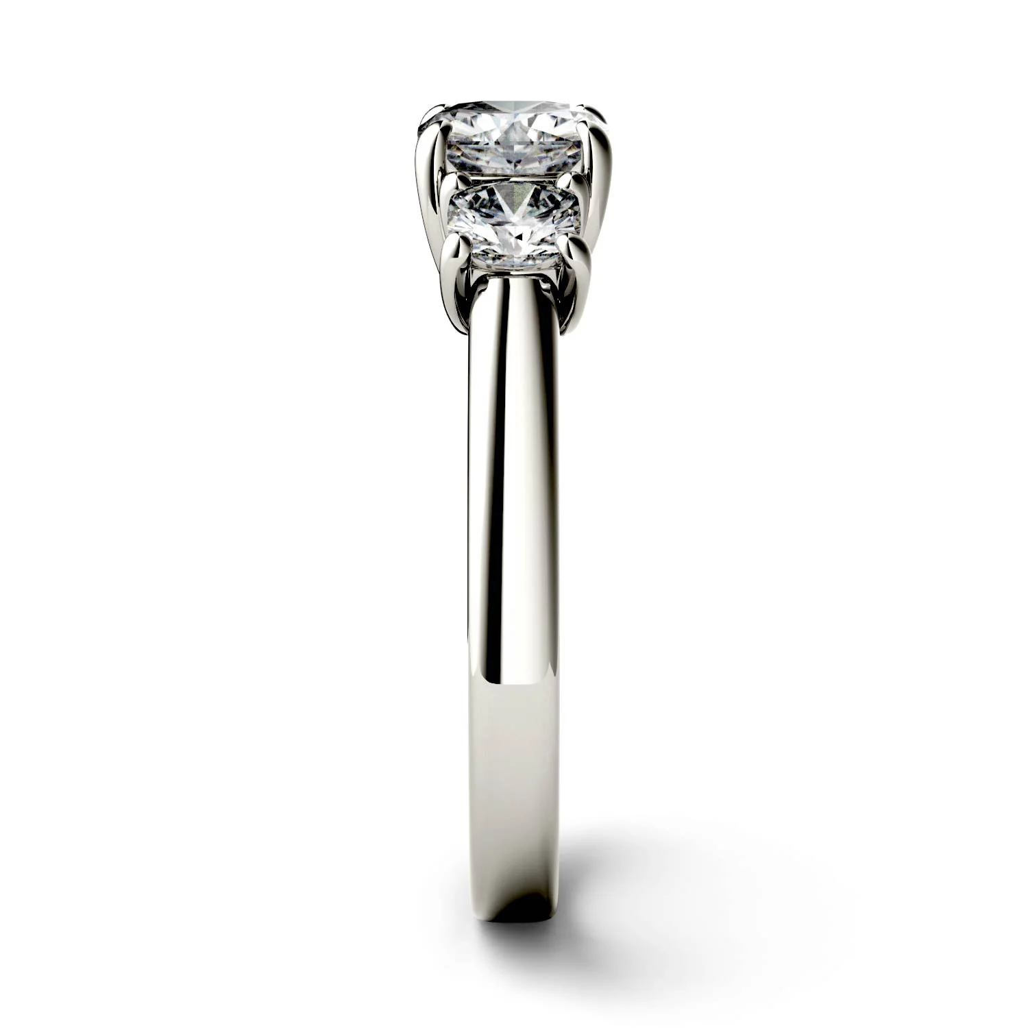 1.76 CTW DEW Cushion Moissanite Three-Stone Ring in 14K White Gold - Image 5