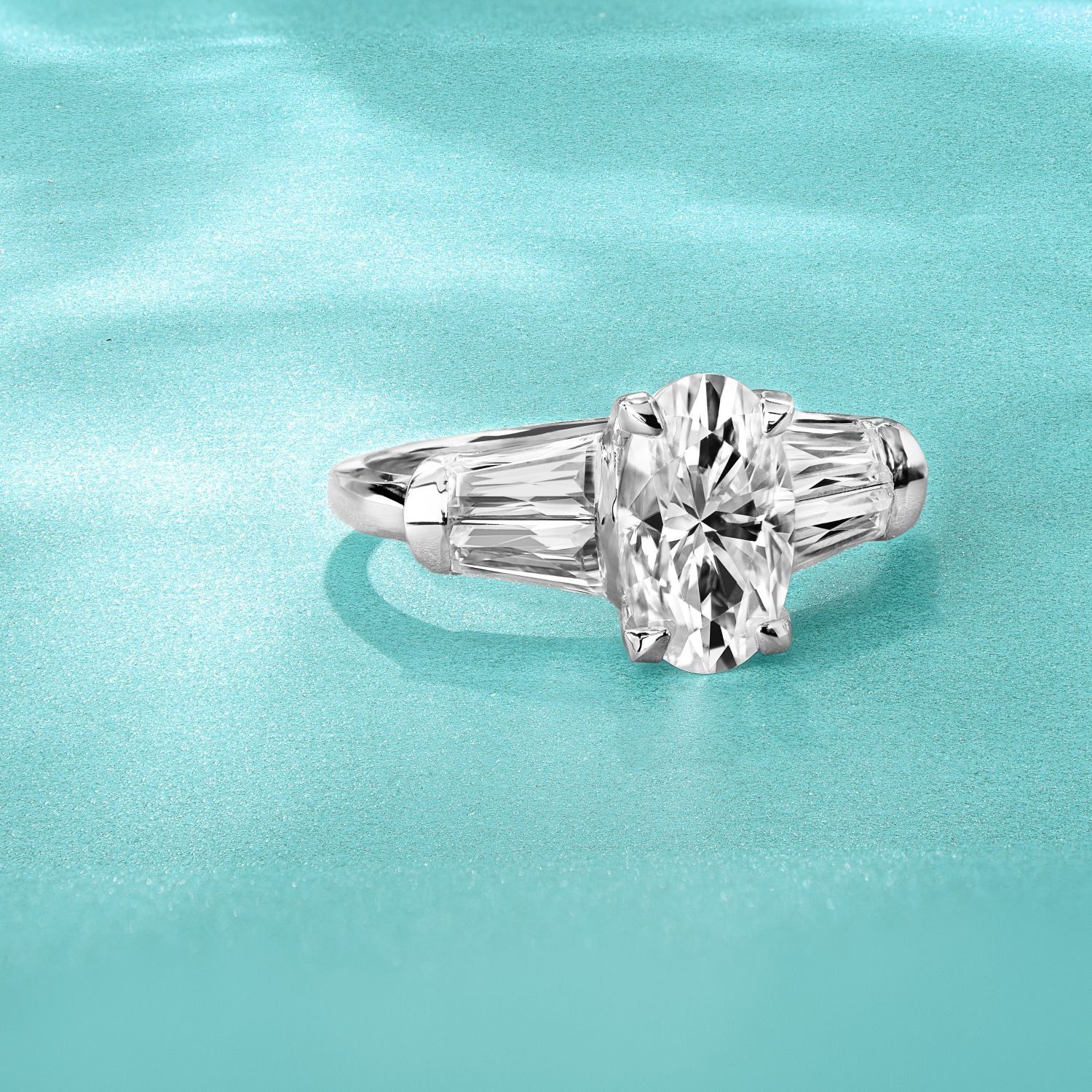 3.46 CTW DEW Elongated Oval Moissanite Five-Stone Ring in 14K White Gold - Image 6