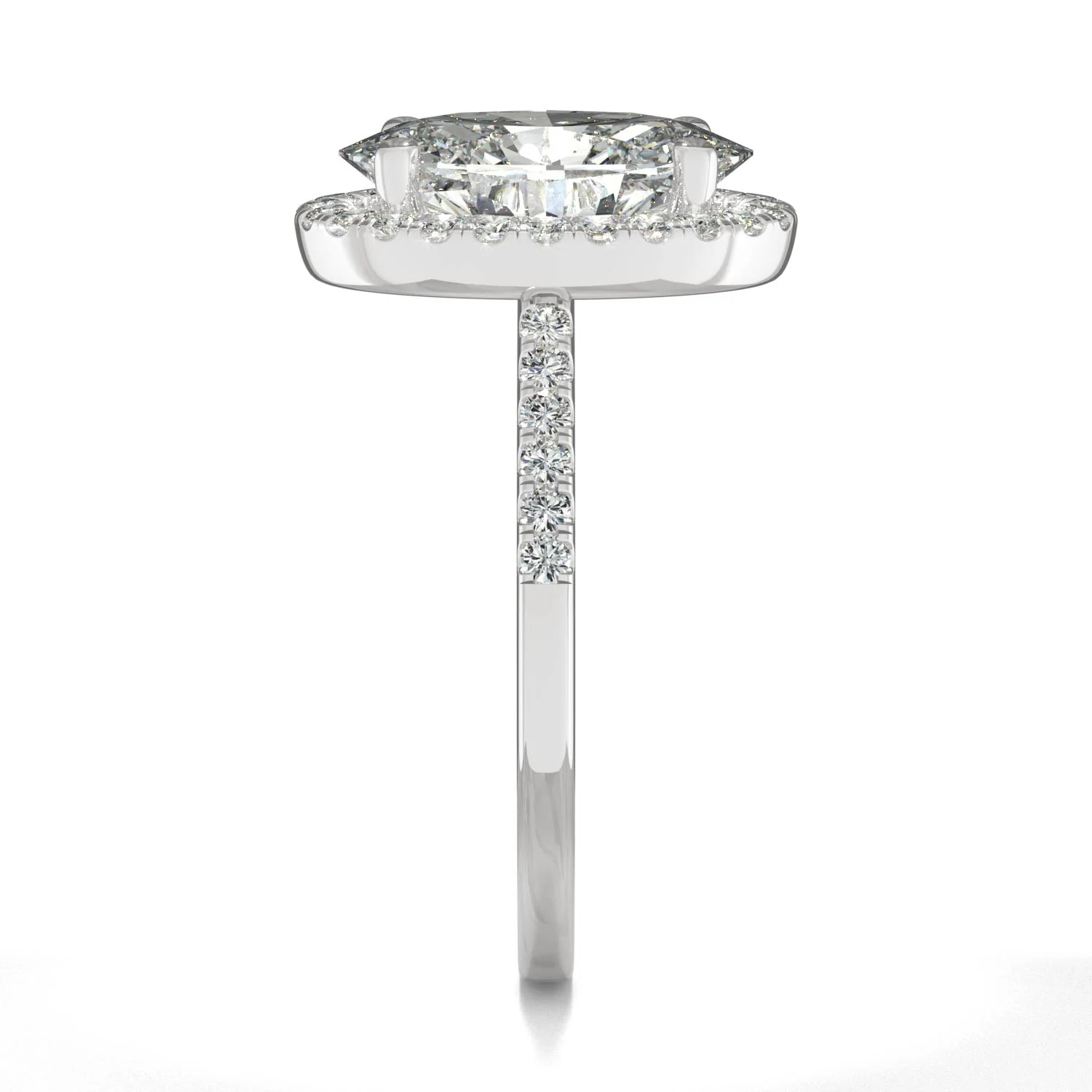 4.75 CTW DEW Elongated Oval Moissanite Halo Ring in 14K White Gold - Image 5