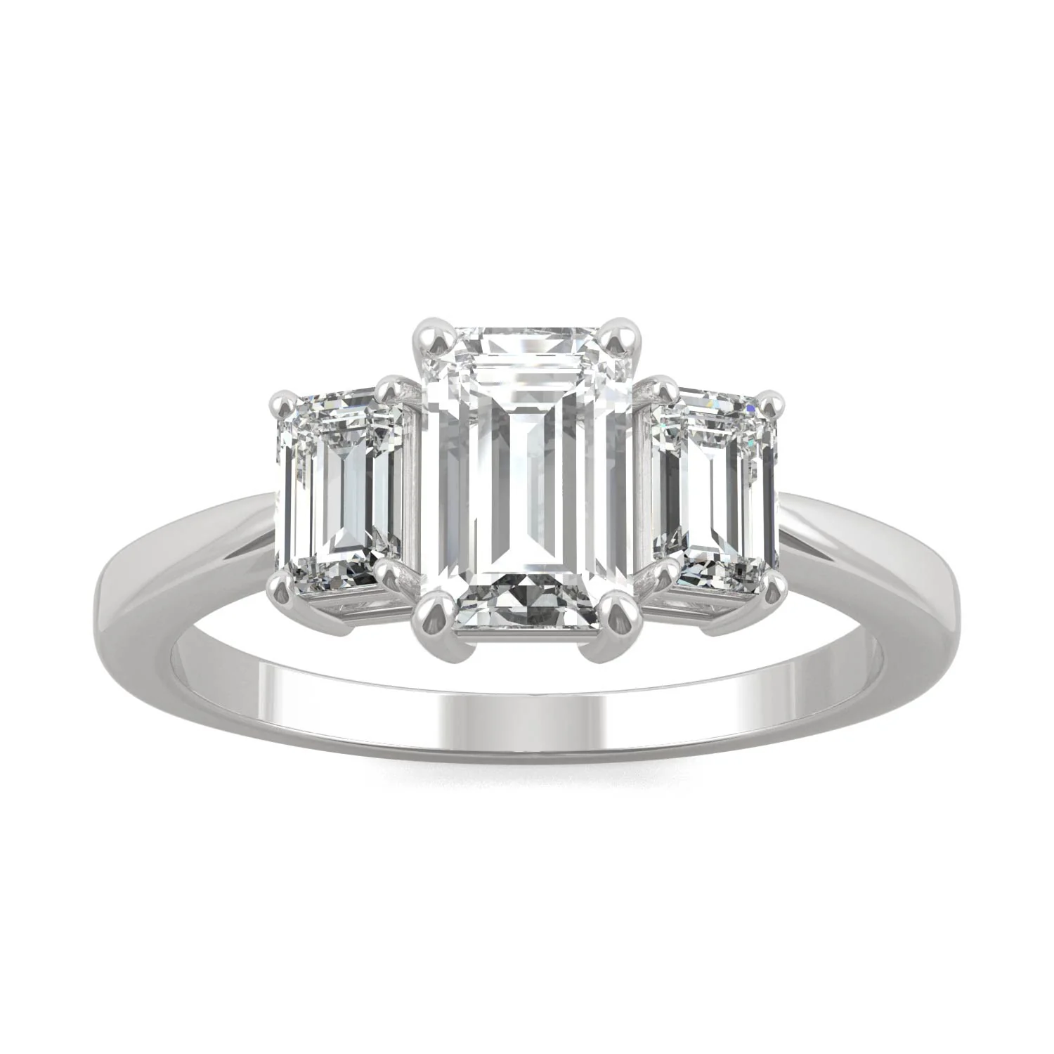 1.55 CTW DEW Emerald Moissanite Three-Stone Ring in 14K White Gold