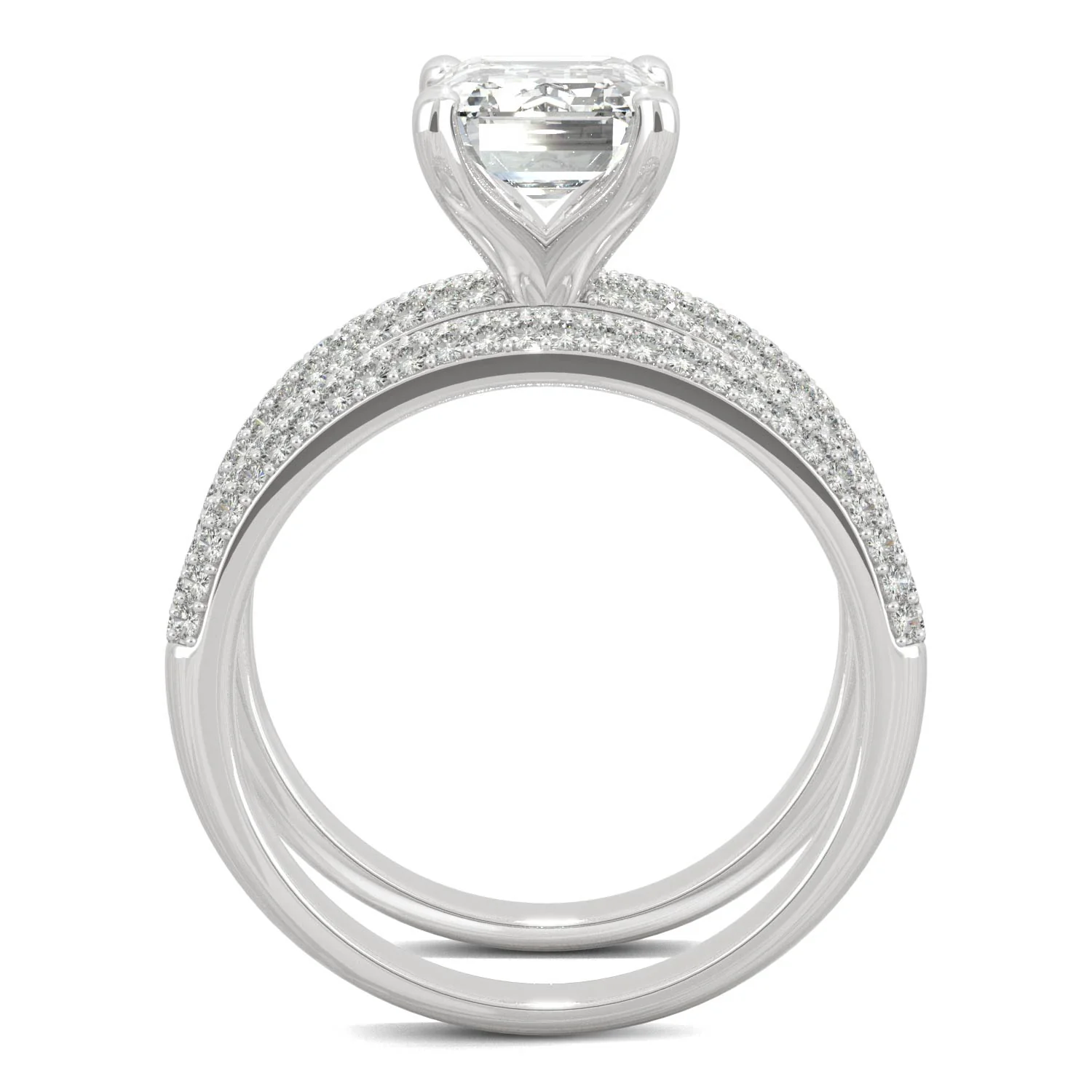 2.96 CTW DEW Emerald Moissanite Pavé Bridal Set in 14K White Gold - Image 3