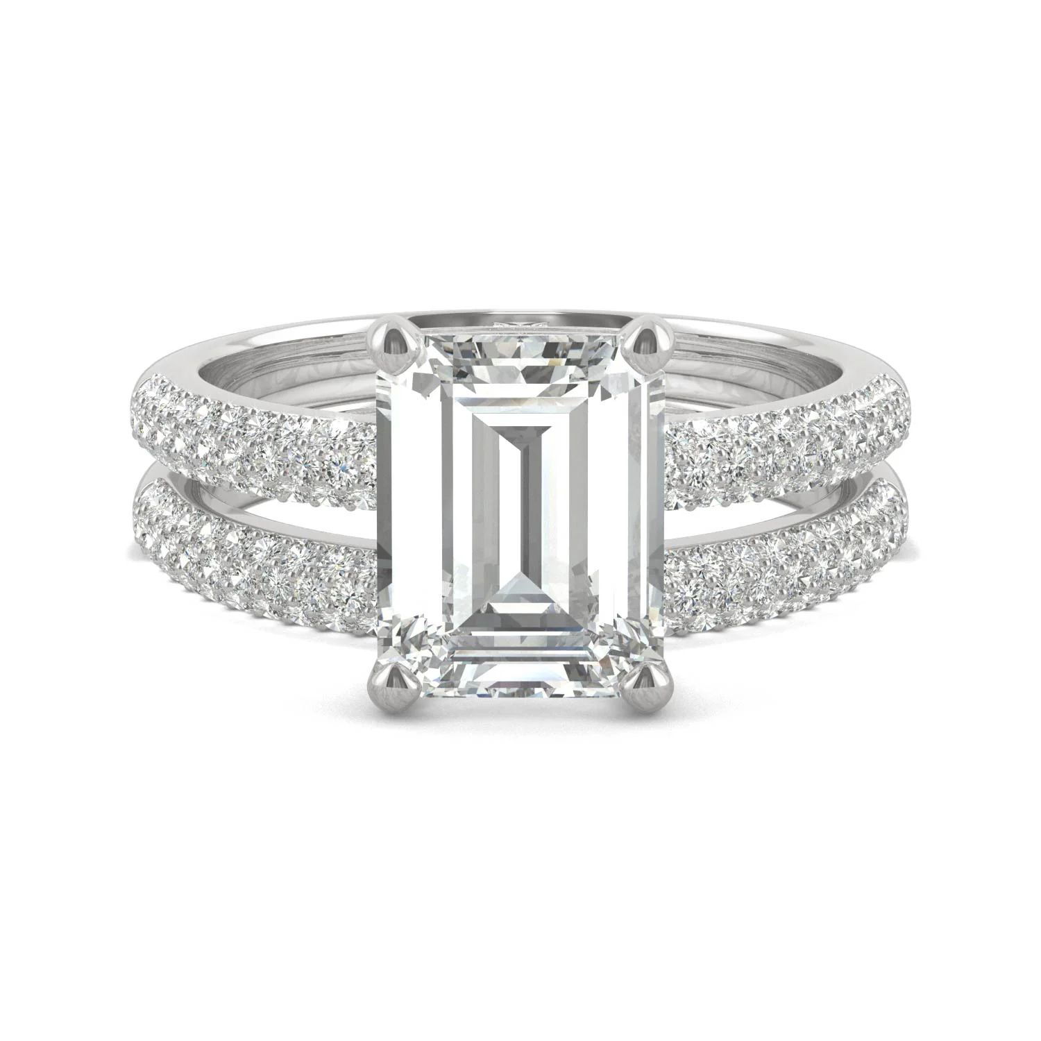 2.96 CTW DEW Emerald Moissanite Pavé Bridal Set in 14K White Gold - Image 4