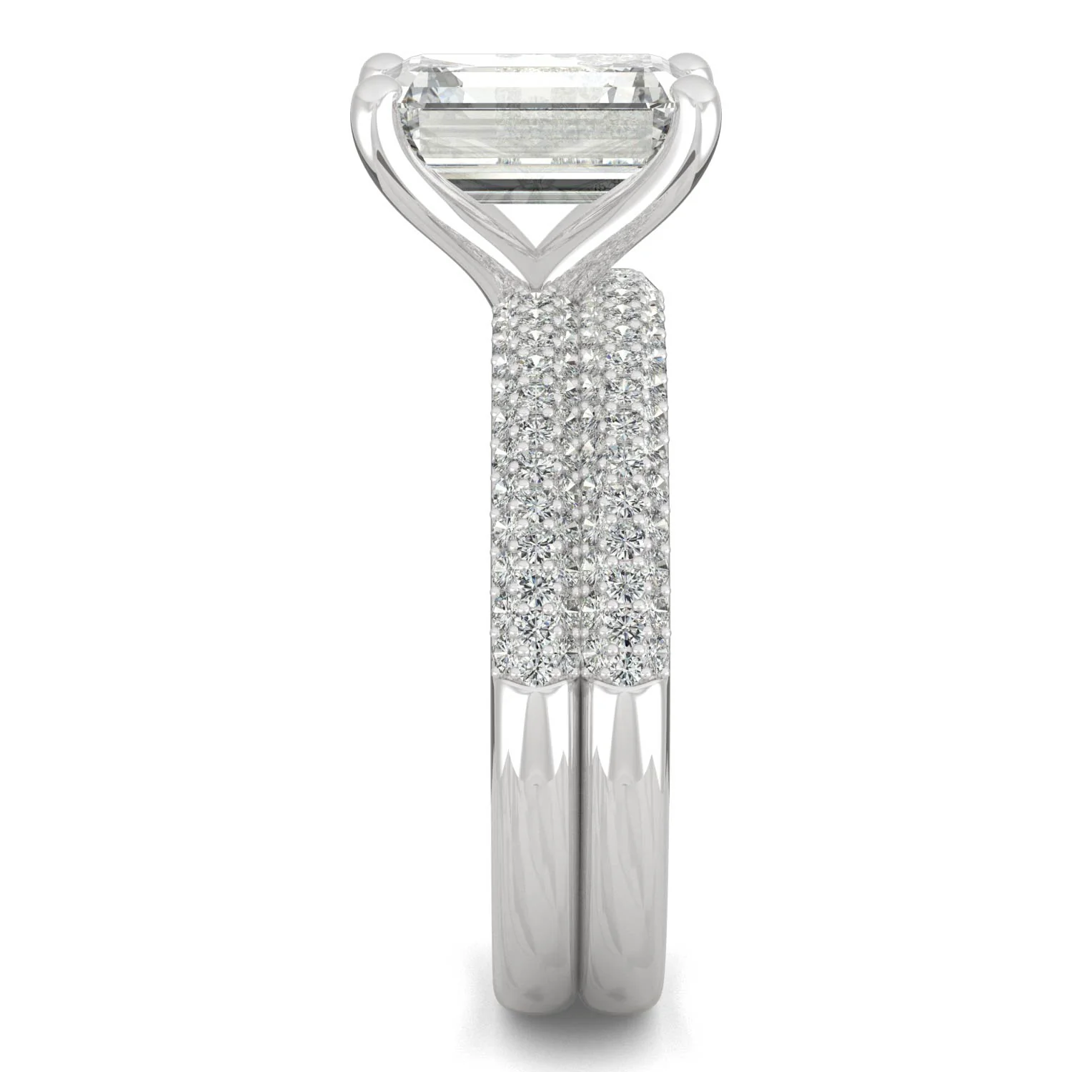 2.96 CTW DEW Emerald Moissanite Pavé Bridal Set in 14K White Gold - Image 5