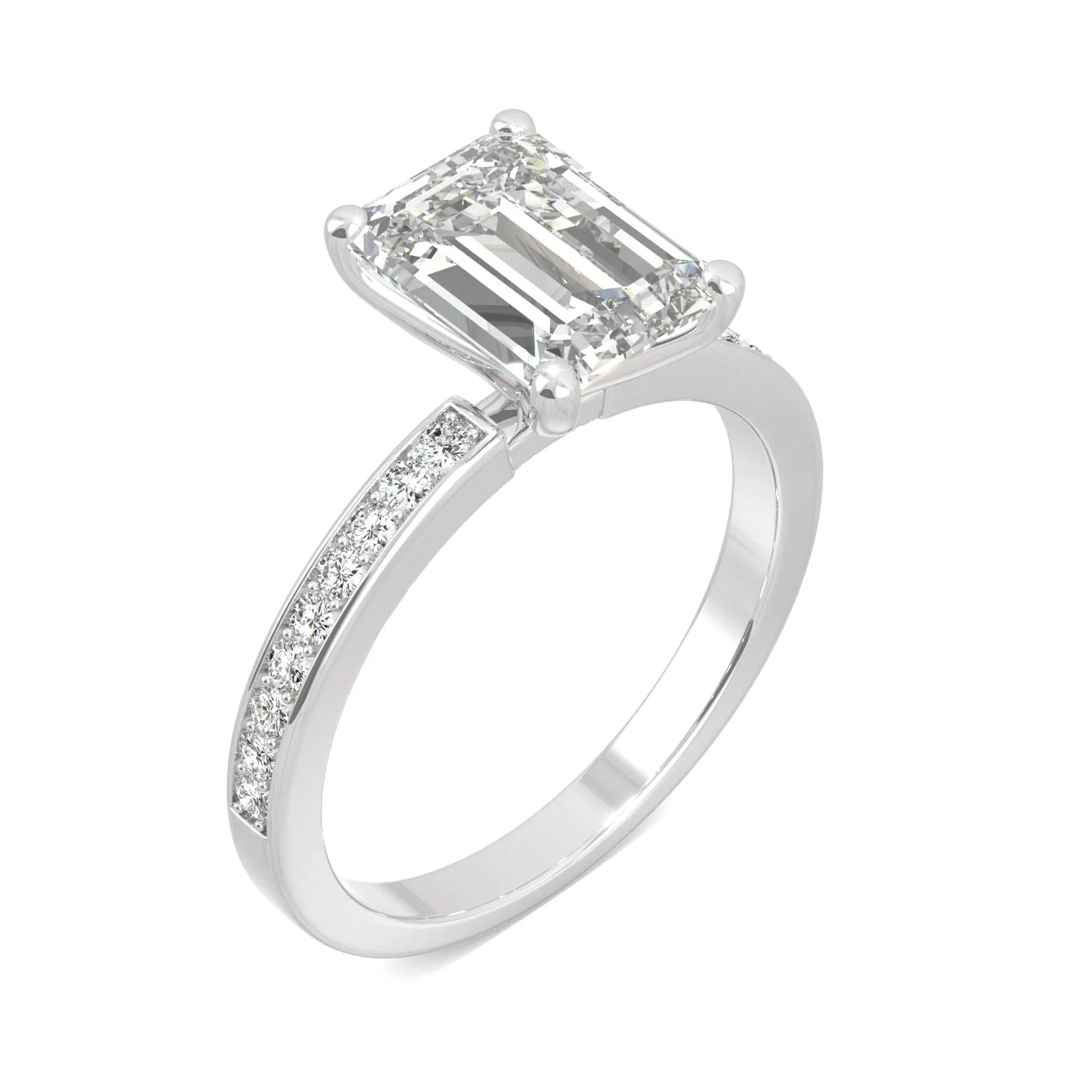 2.70 CTW DEW Emerald Moissanite Engagement Ring in 14K White Gold - Image 2
