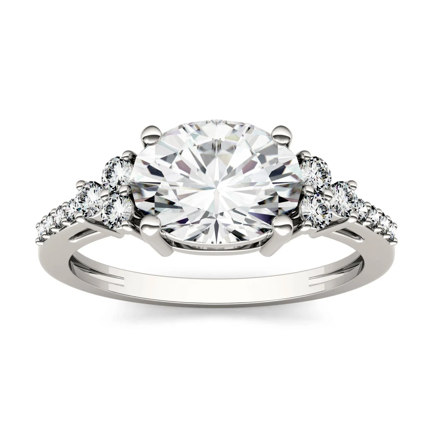 2.30 CTW DEW Oval Moissanite Engagement Ring in 14K White Gold