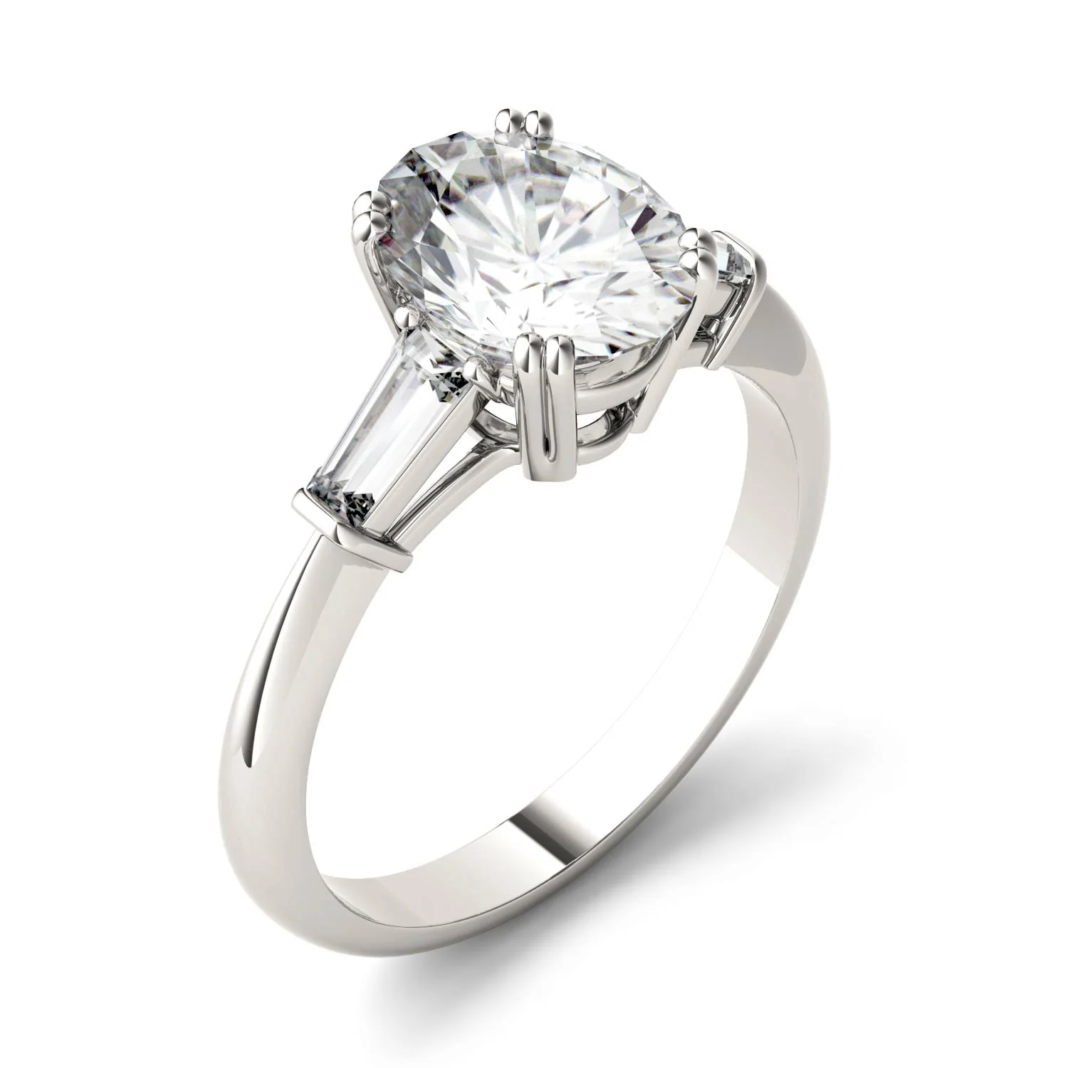 2.47 CTW DEW Oval Moissanite Three-Stone Engagement Ring in 14K White Gold - Image 2
