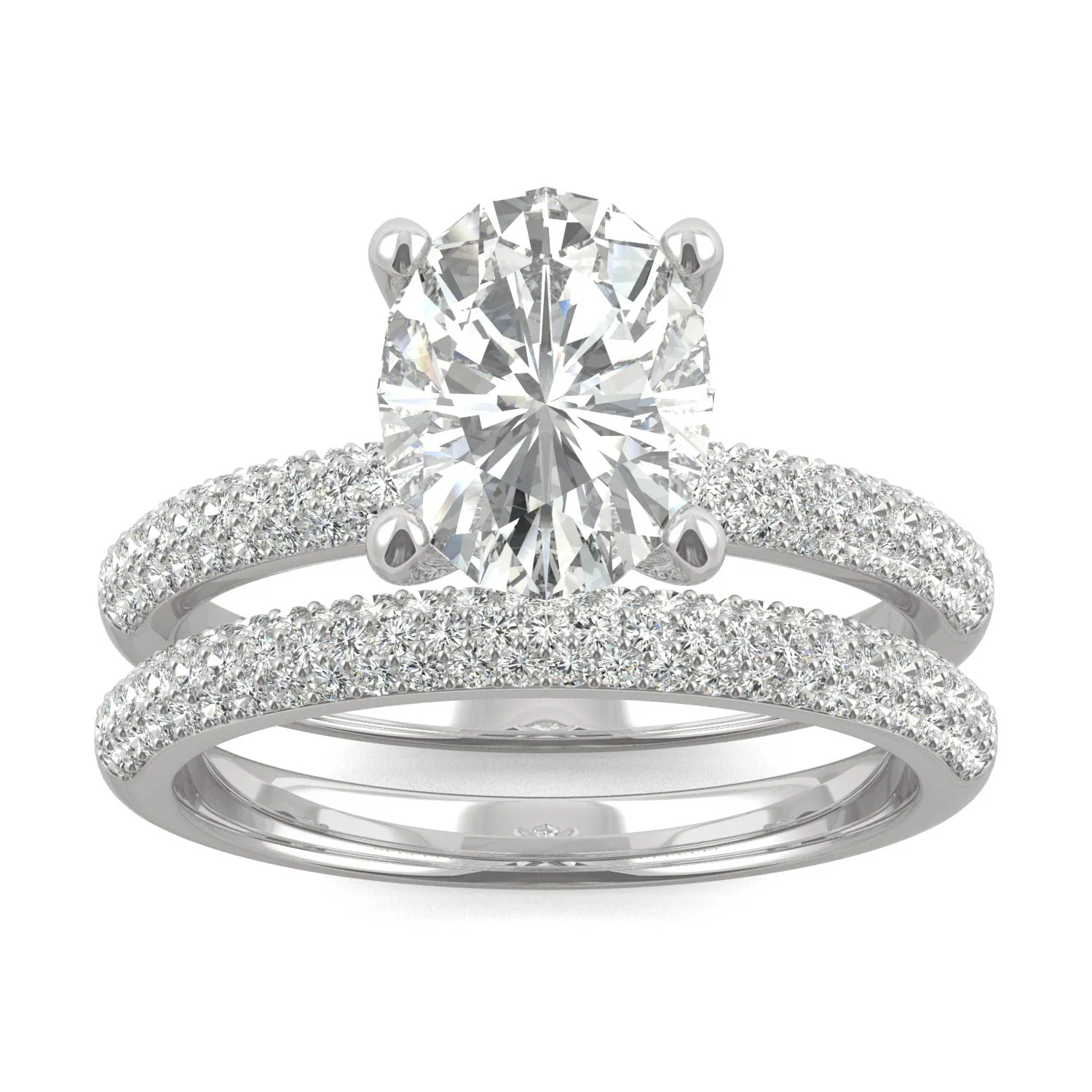 2.54 CTW DEW Oval Moissanite Side-Stone Bridal Set in 14K White Gold