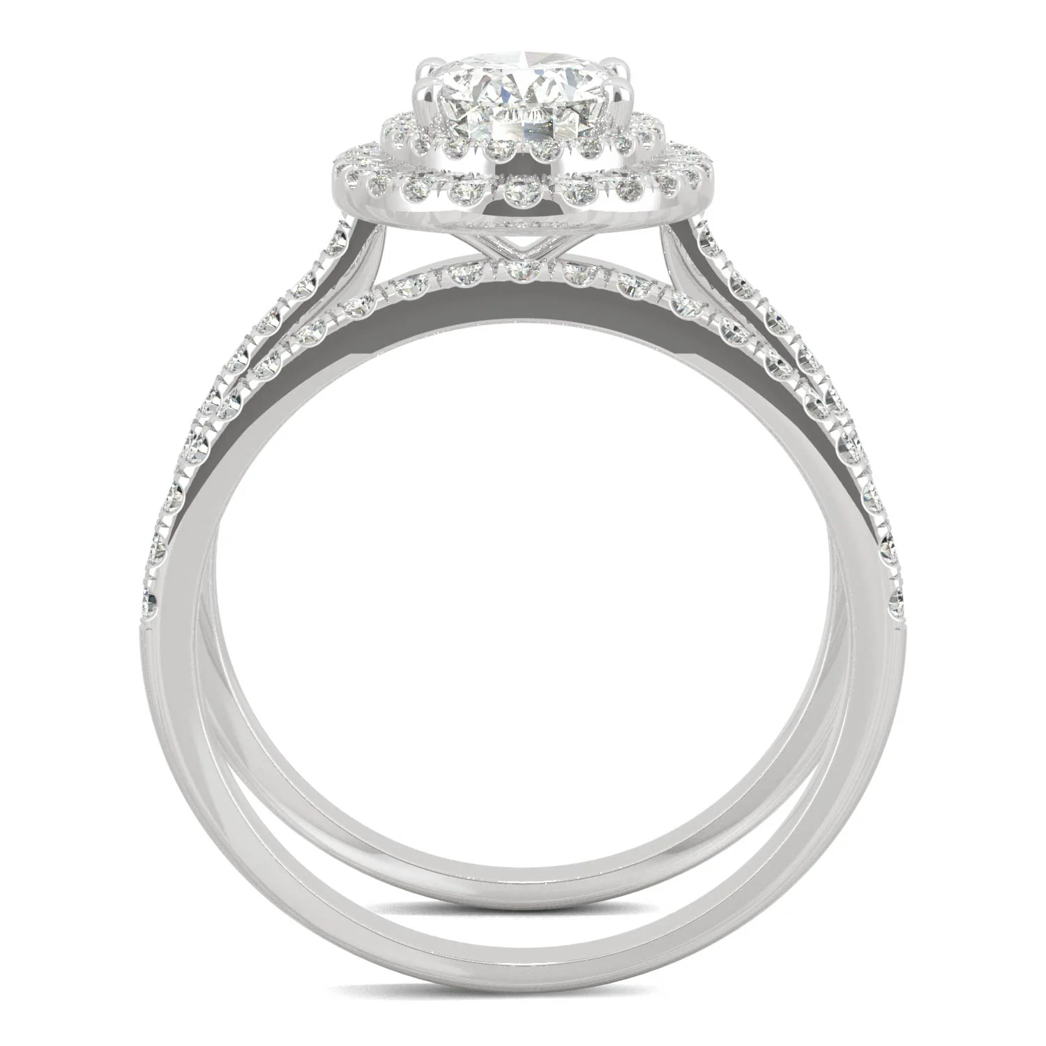 2.22 CTW DEW Oval Moissanite Halo Bridal Set in 14K White Gold - Image 3