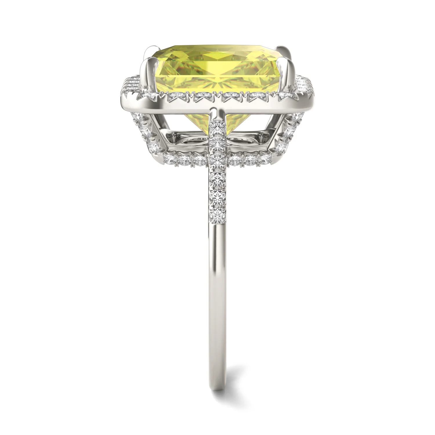 5.90 CTW DEW Radiant Yellow Moissanite Accented Ring in 14K White Gold - Image 4