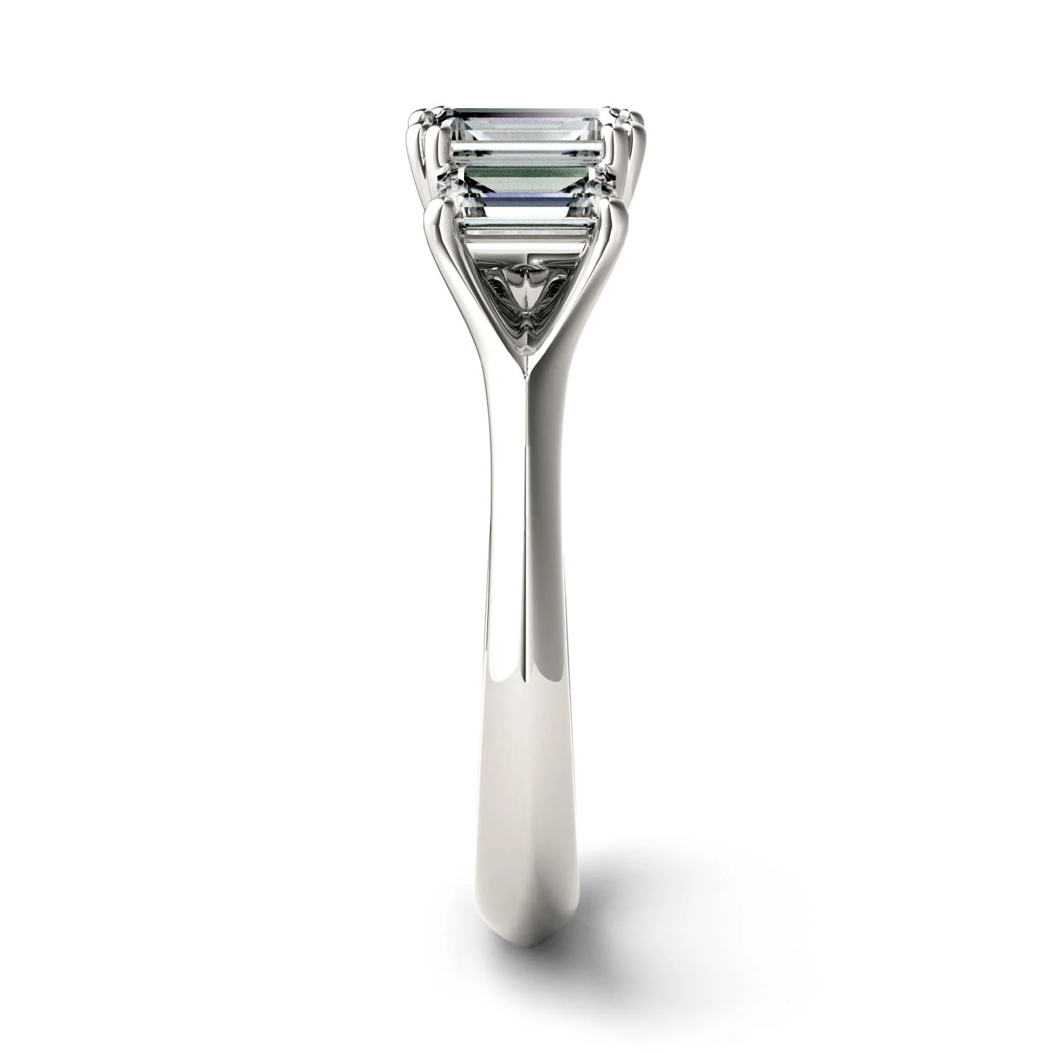 1.36 CTW DEW Radiant Moissanite Three Stone Ring in 14K White Gold - Image 5