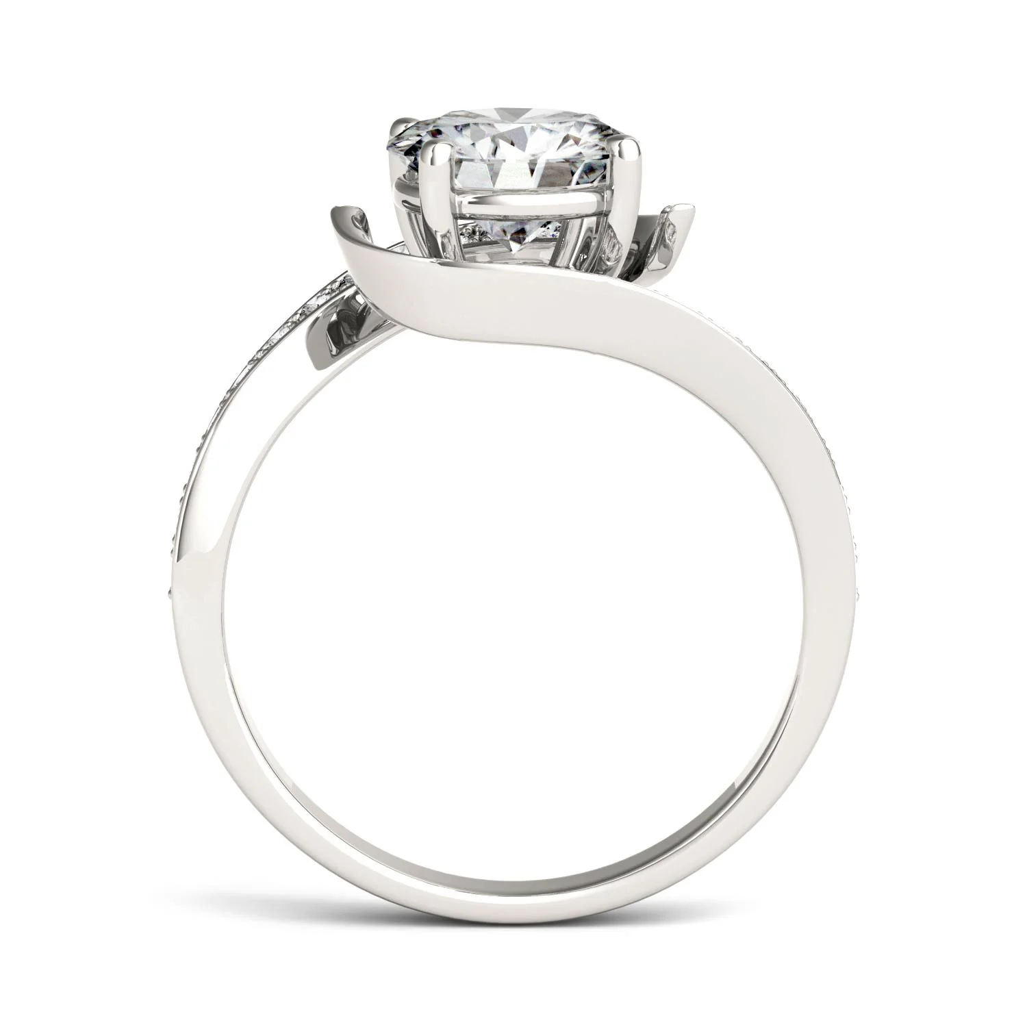 1.74 CTW DEW Round Moissanite Bypass Ring in 14K White Gold - Image 3