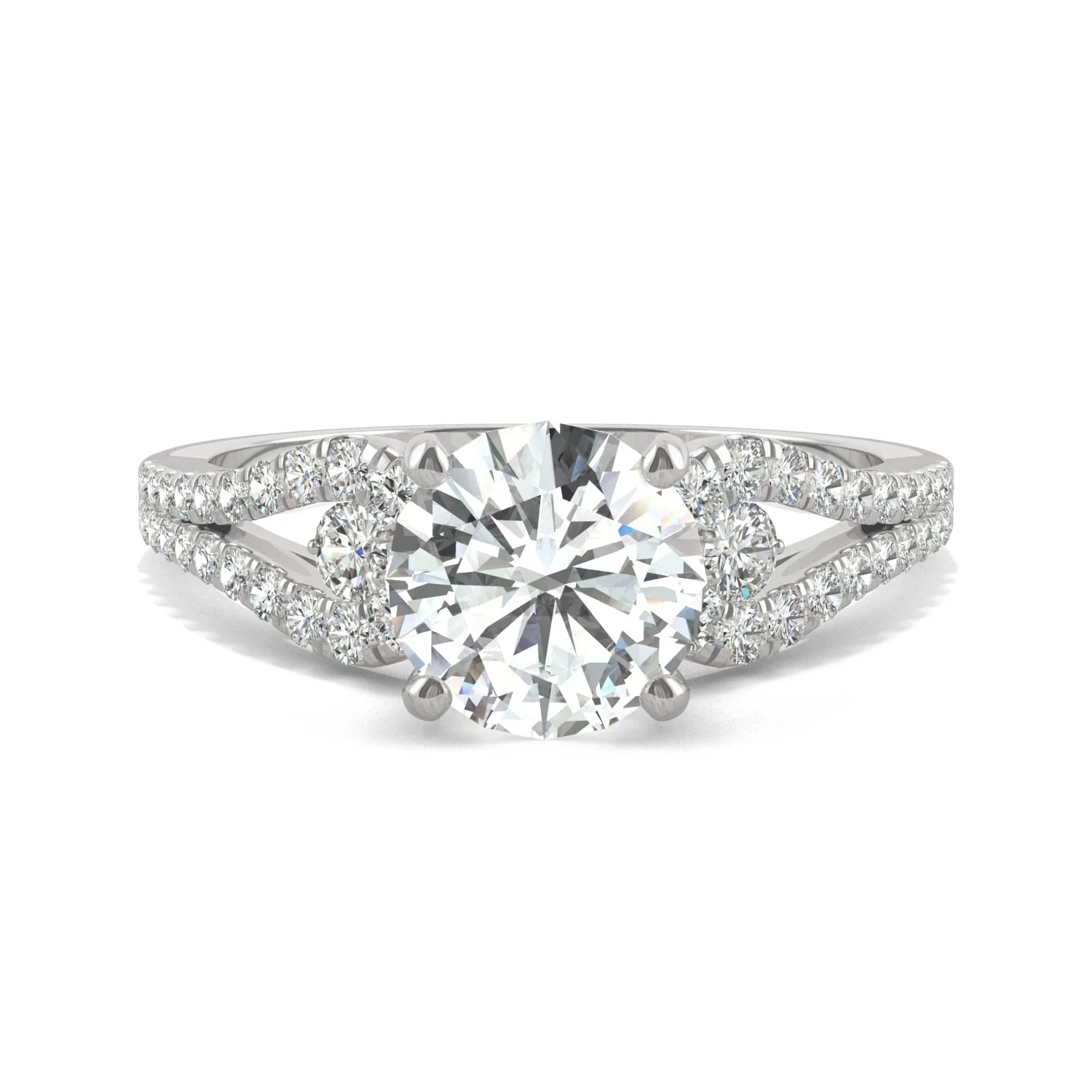 2.08 CTW DEW Round Moissanite Accented Engagement Ring in 14K White Gold - Image 4