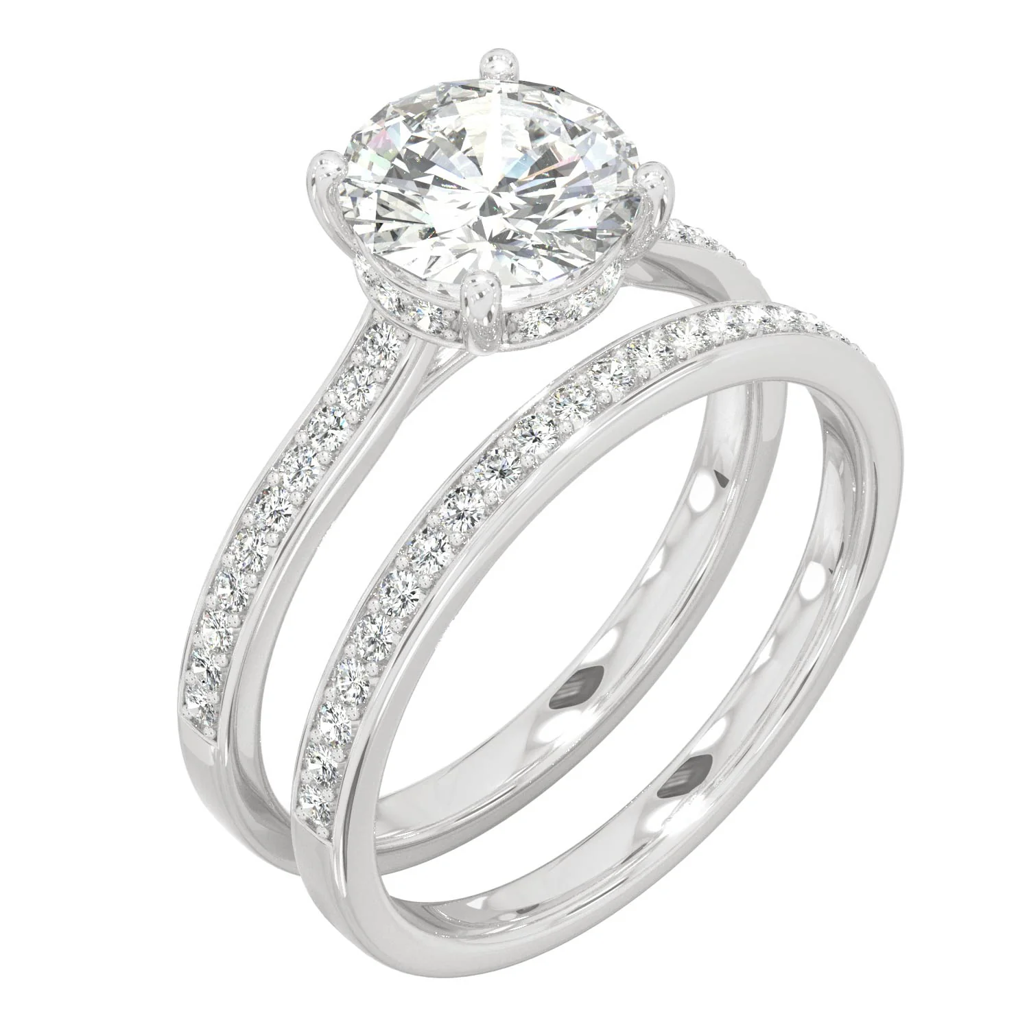 1.92 CTW DEW Round Moissanite Bridal Set in 14K White Gold - Image 2