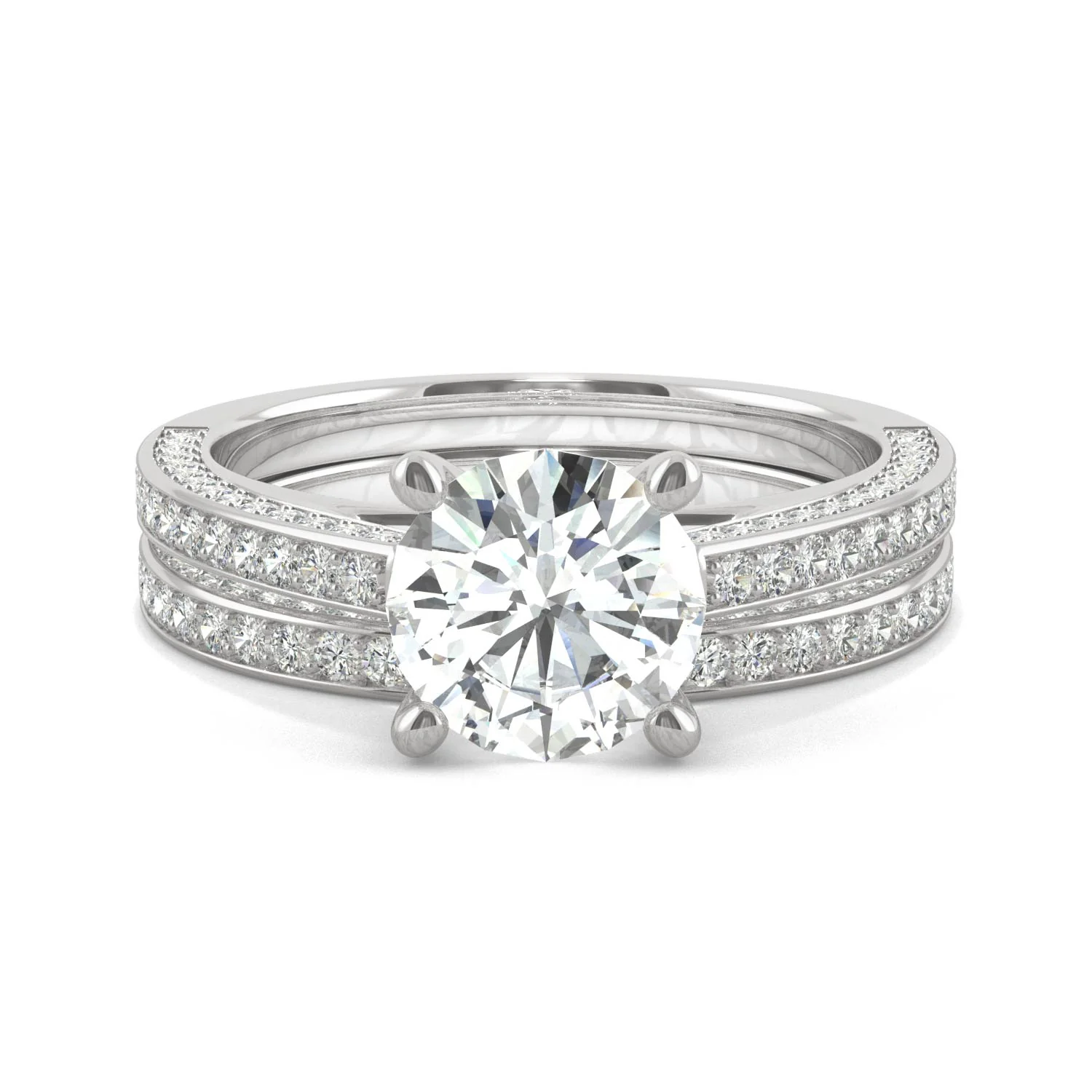 2.71 CTW DEW Round Moissanite Side-Stone Bridal Set in 14K White Gold - Image 4