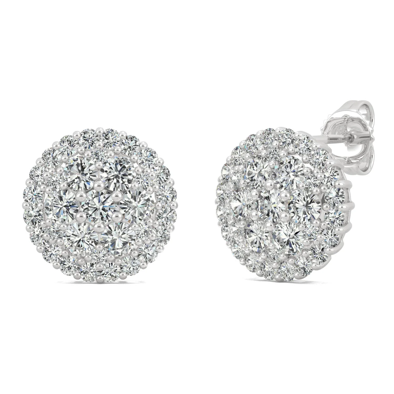 1.04 CTW DEW Round Moissanite Pave Stud Earrings in 14K White Gold - Image 3