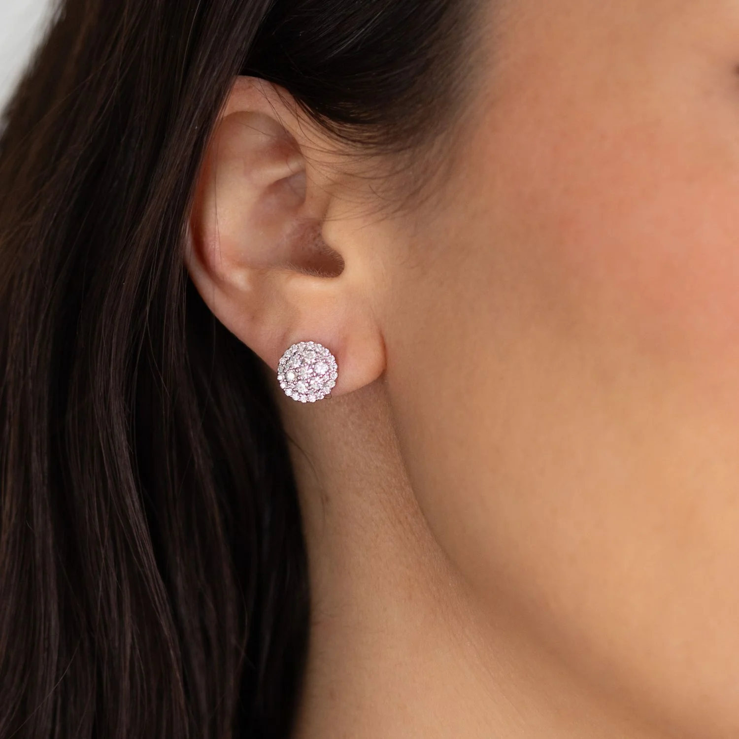1.04 CTW DEW Round Moissanite Pave Stud Earrings in 14K White Gold - Image 6