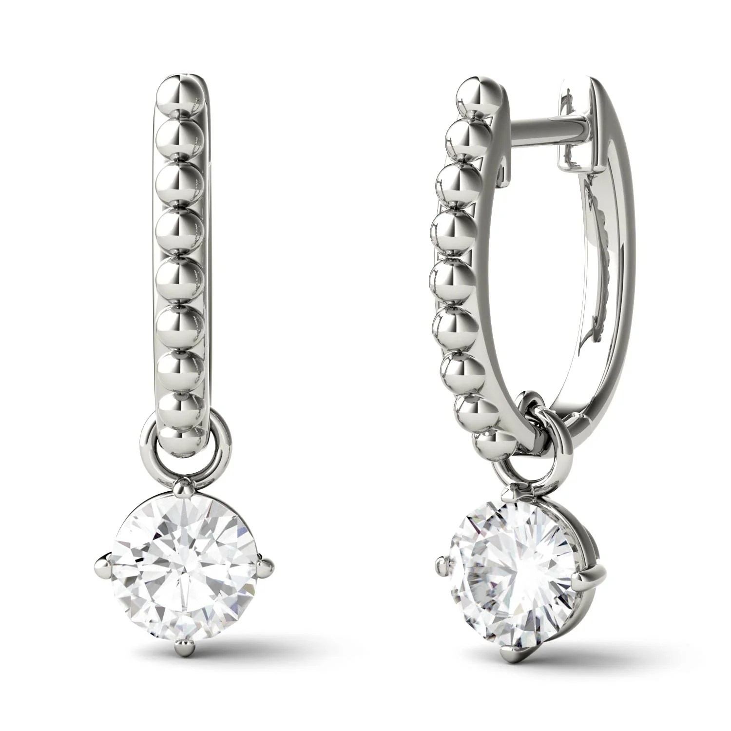 1.00 CTW DEW Round Moissanite Hoop Drop Earrings in 14K White Gold - Image 3