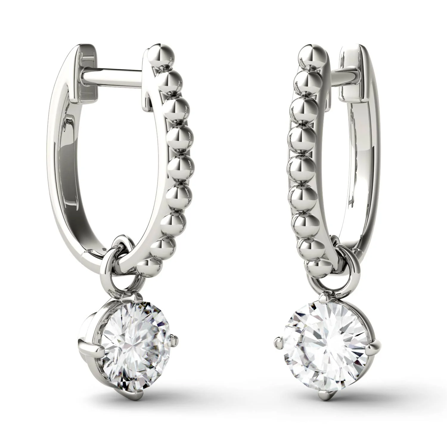 1.00 CTW DEW Round Moissanite Hoop Drop Earrings in 14K White Gold - Image 4