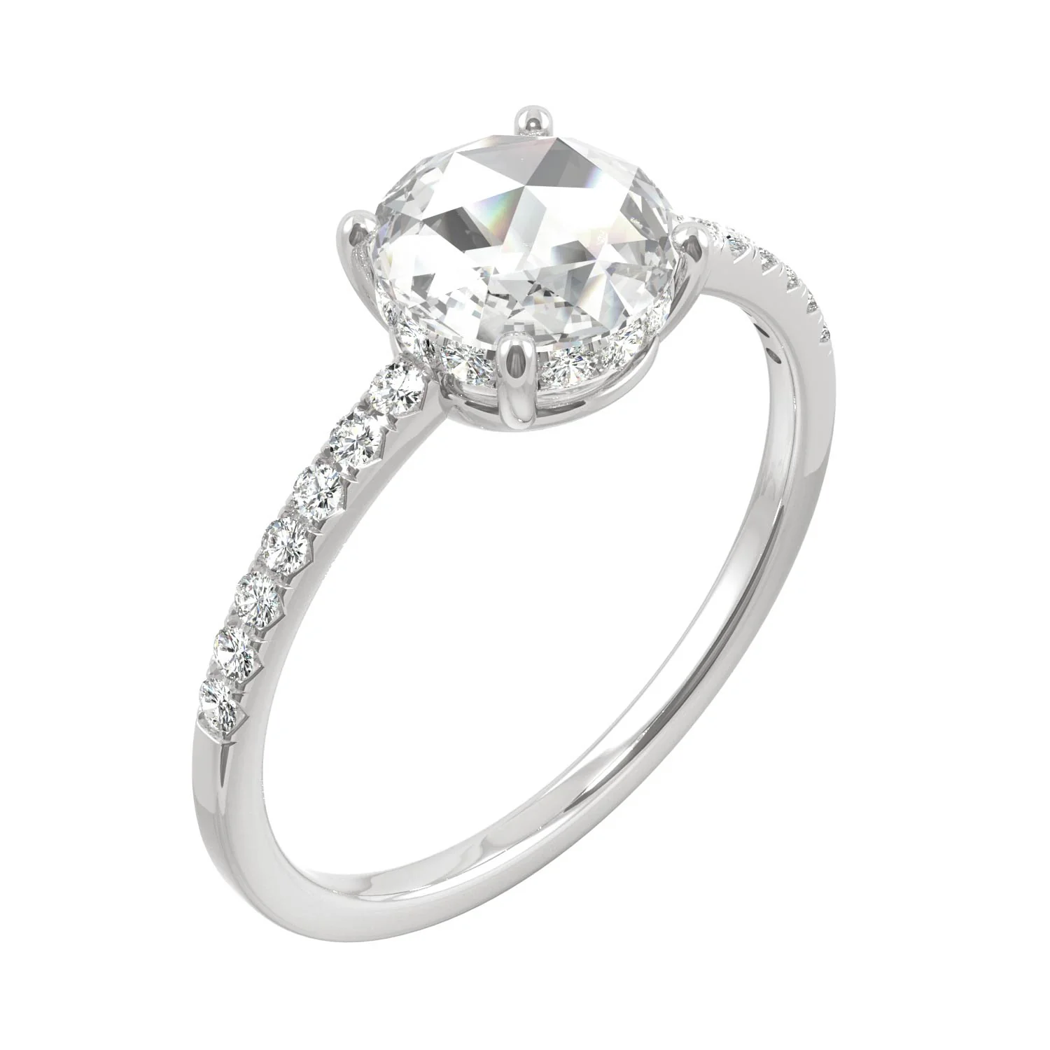 0.81 CTW DEW Round Rose-Cut Moissanite Engagement Ring in 14K White Gold - Image 2