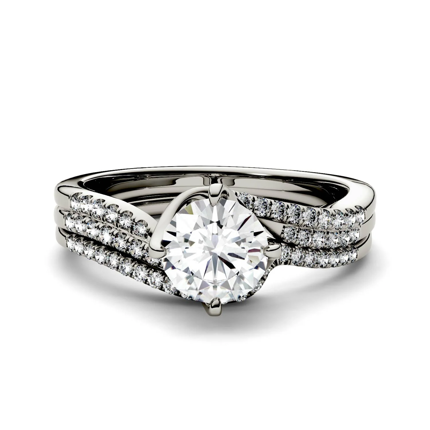 1.38 CTW DEW Round Moissanite Bridal Set in 14K White Gold - Image 4
