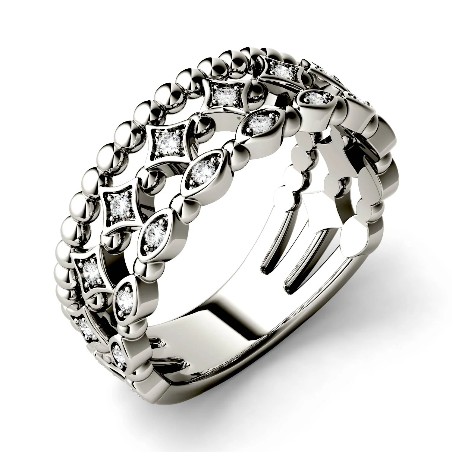 0.11 CTW DEW Triple Row Moissanite Stacker Ring in 14K White Gold - Image 3