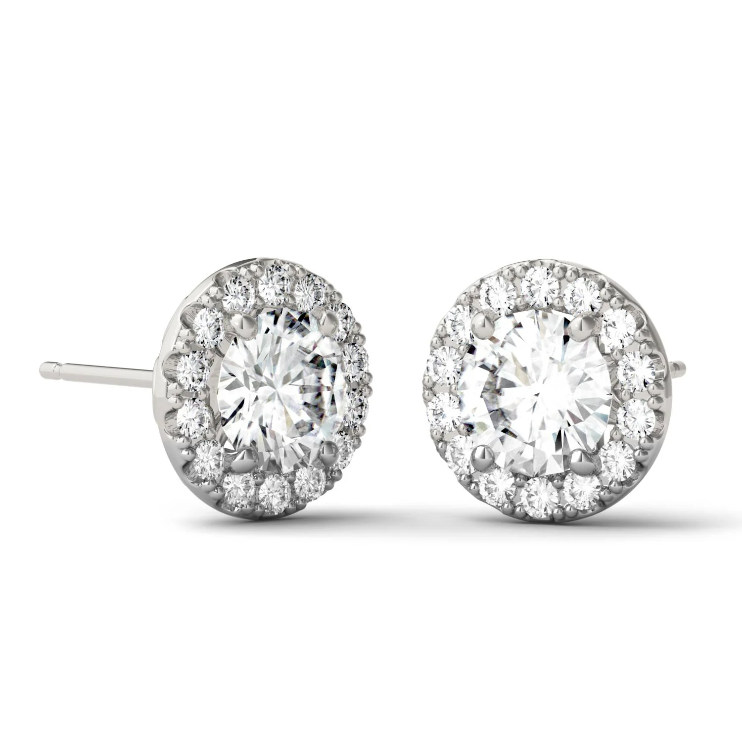 2.02 CTW DEW Round Moissanite Halo Earrings in 14K White Gold - Image 4