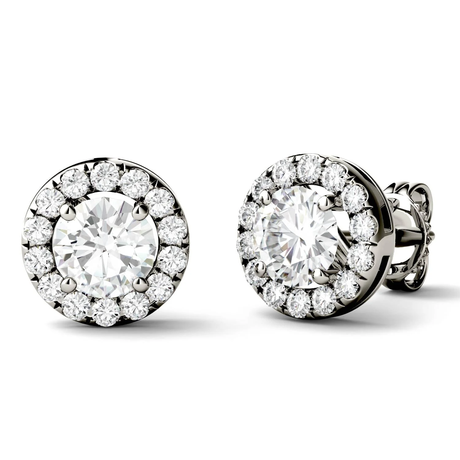 1.28 CTW DEW Round Moissanite Halo Studs in 14K White Gold - Image 3