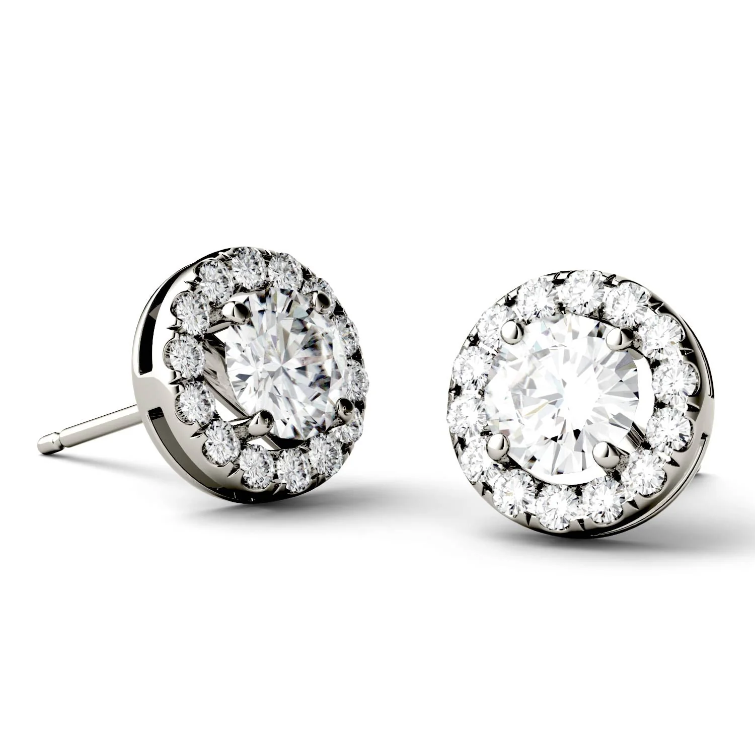 1.28 CTW DEW Round Moissanite Halo Studs in 14K White Gold - Image 4