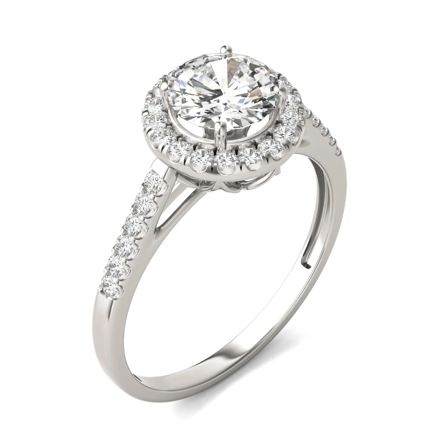 1.45 CTW DEW Round Moissanite Accented Halo Engagement Ring in 14K White Gold - Image 2