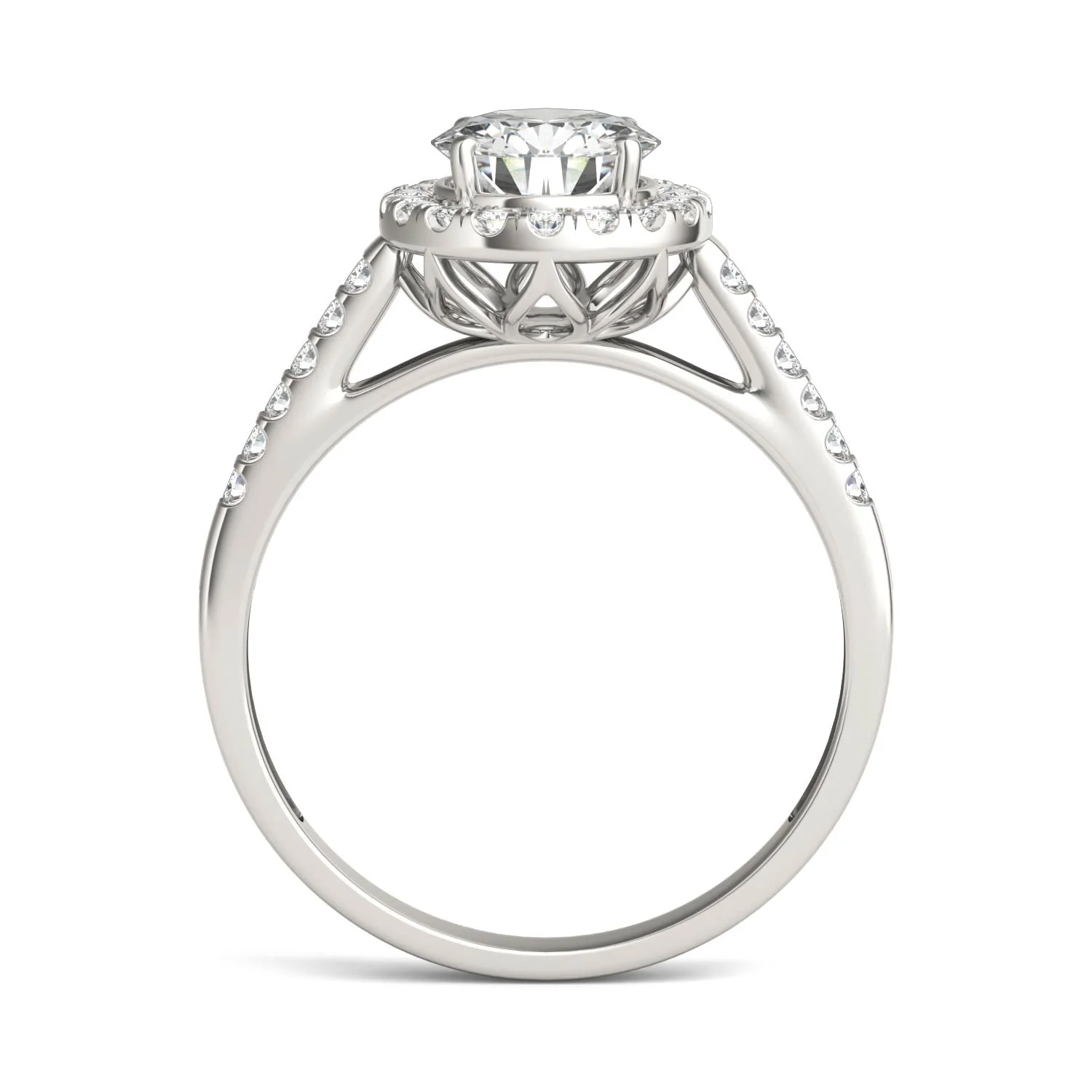 1.45 CTW DEW Round Moissanite Accented Halo Engagement Ring in 14K White Gold - Image 3