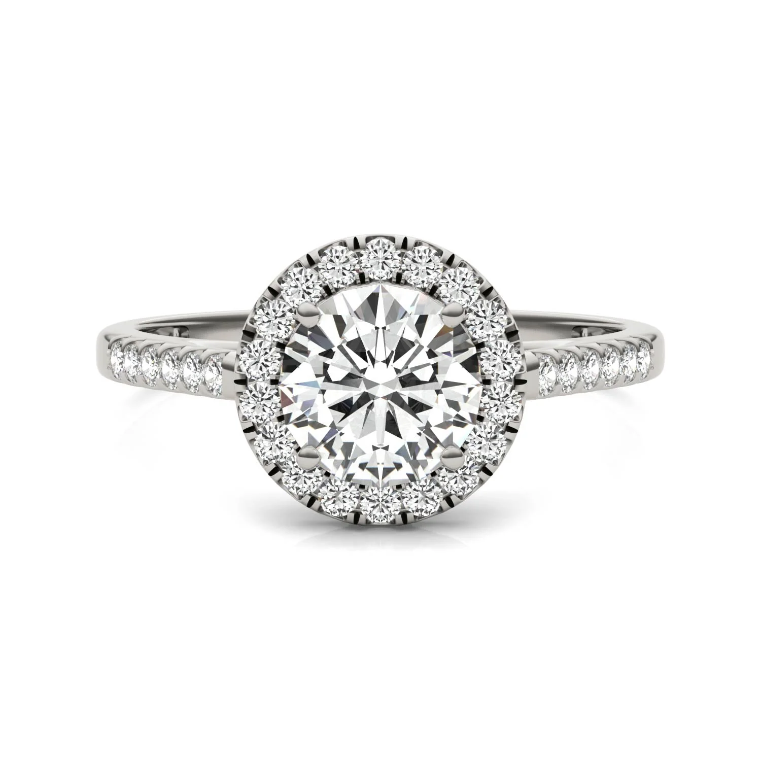 1.45 CTW DEW Round Moissanite Accented Halo Engagement Ring in 14K White Gold - Image 4