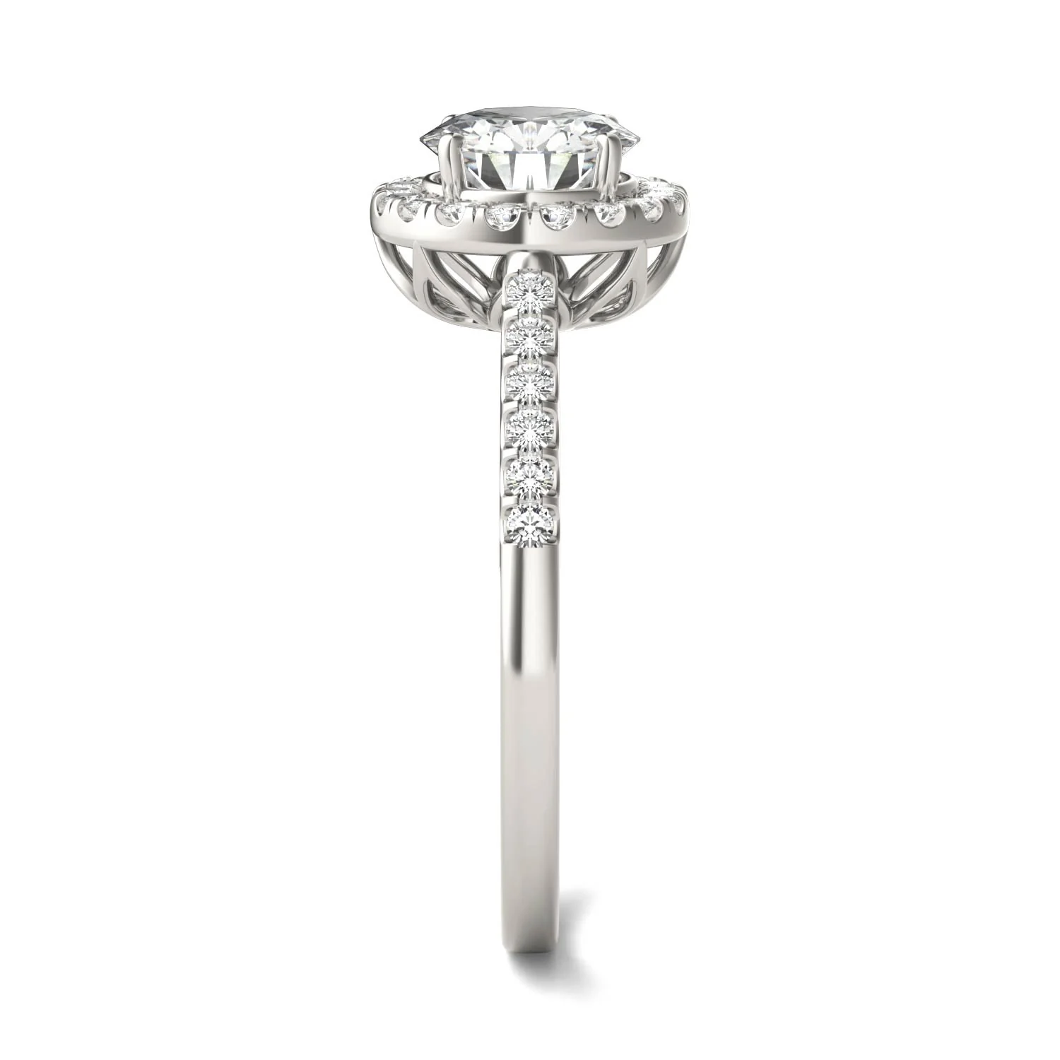 1.45 CTW DEW Round Moissanite Accented Halo Engagement Ring in 14K White Gold - Image 5