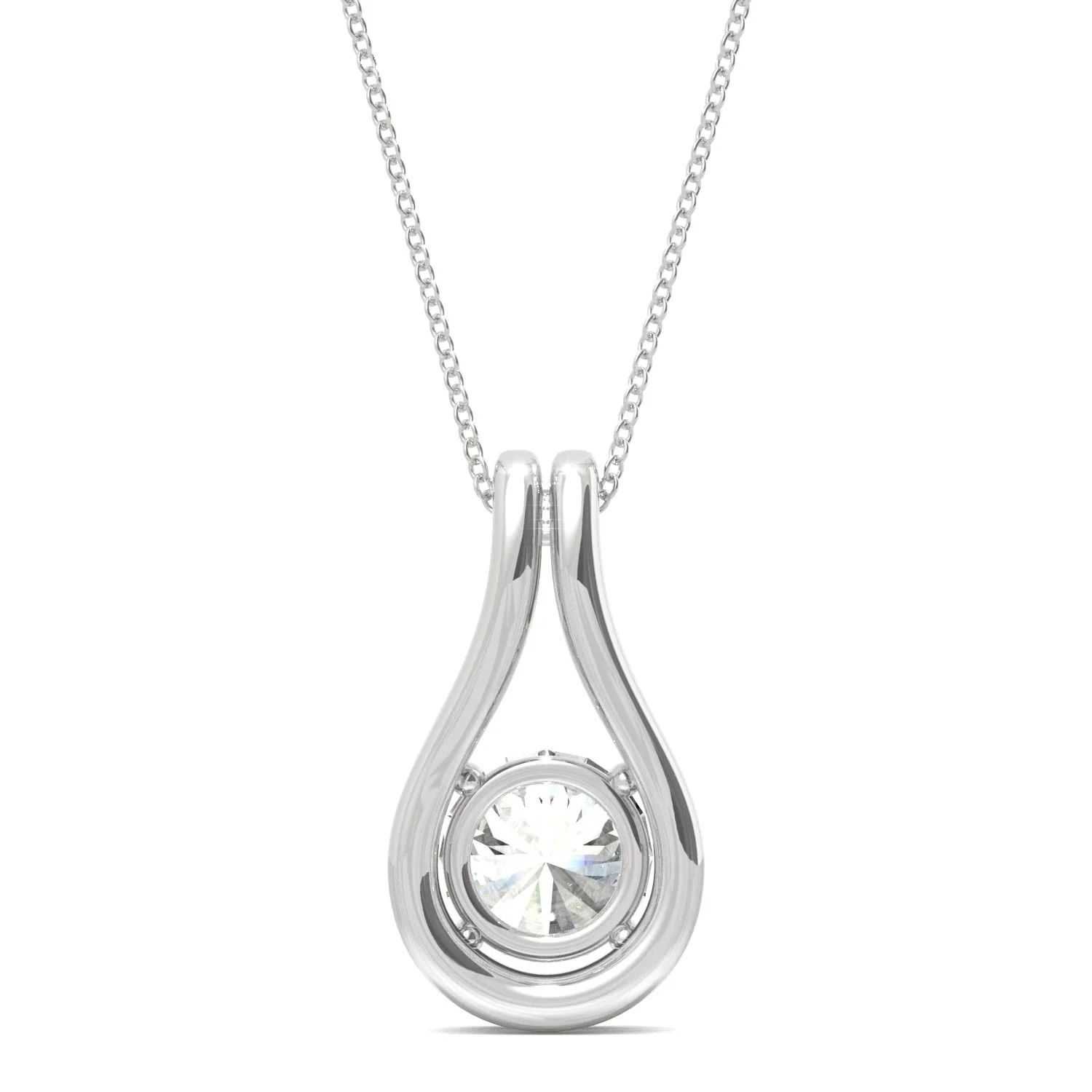 1.61 CTW DEW Round Moissanite Accented Drop Pendant in 14K White Gold - Image 3