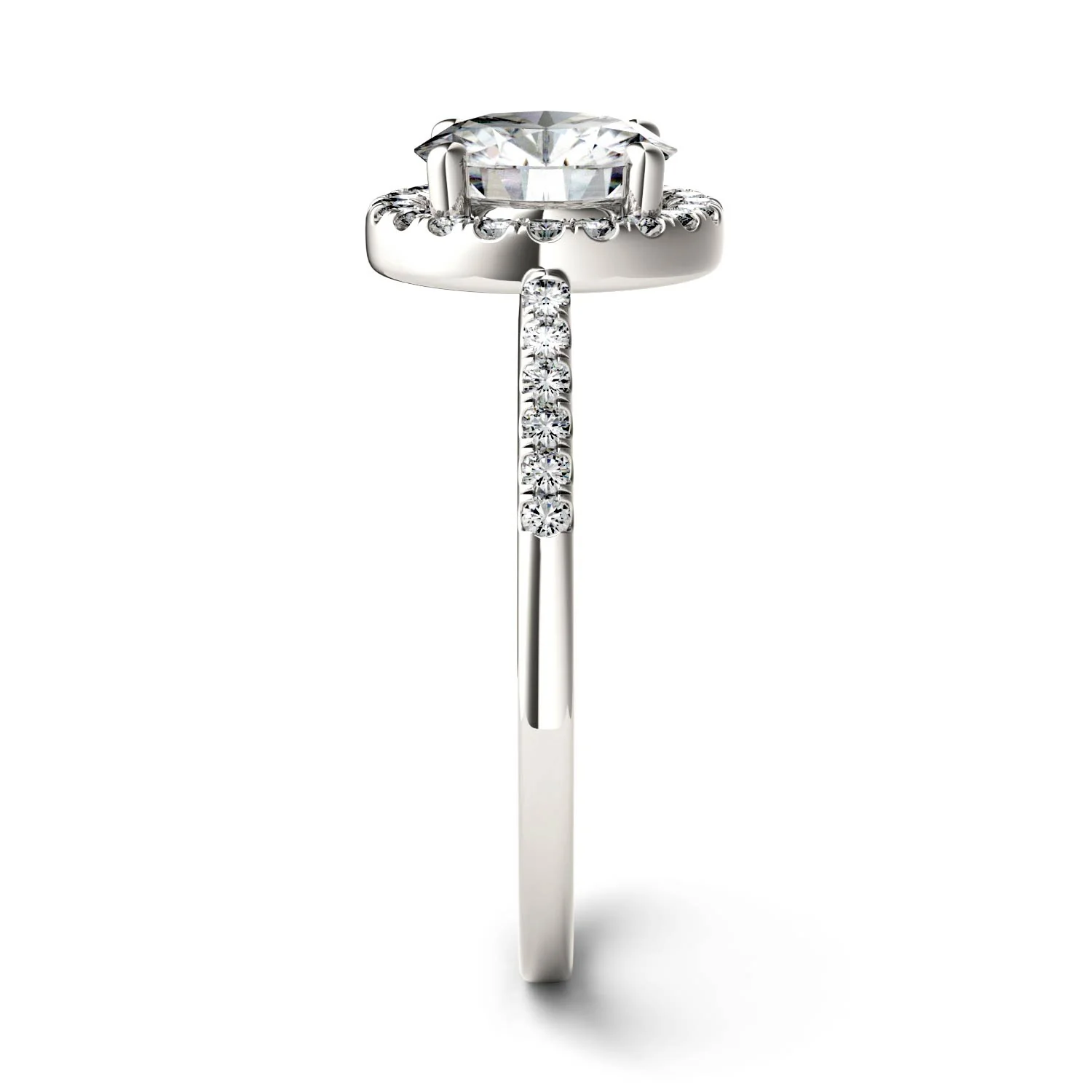 1.82 CTW DEW Round Moissanite Halo Ring in 14K White Gold - Image 5