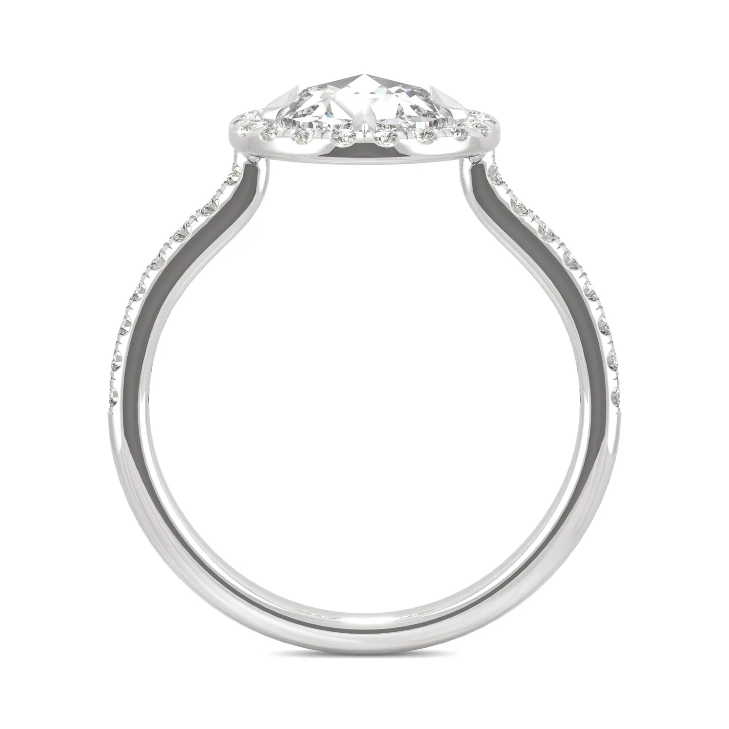 1.56 CTW DEW Round Rose-Cut Moissanite Halo Ring in 14K White Gold - Image 3