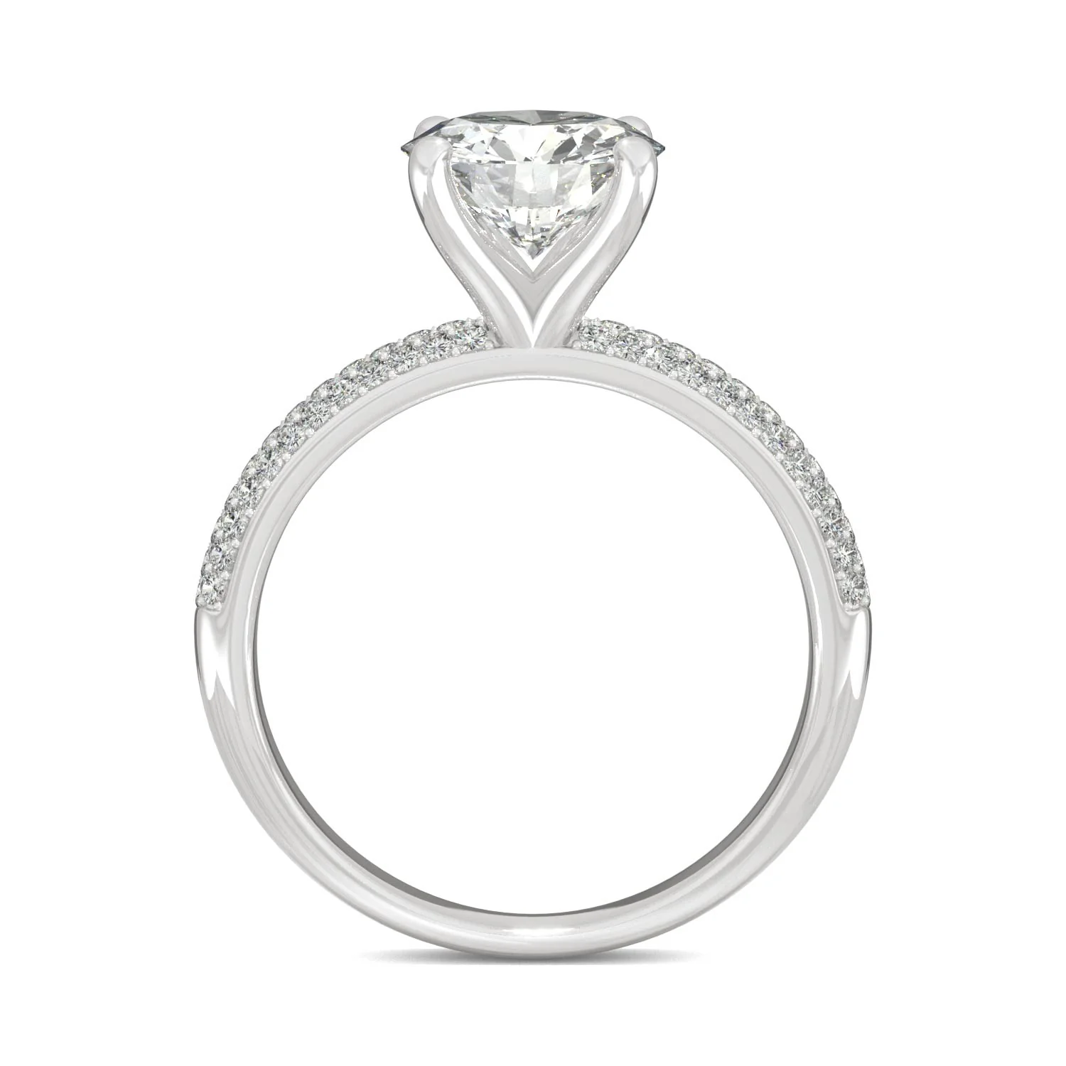 2.11 CTW DEW Round Moissanite Pavé Side-Stone Engagement Ring in 14K White Gold - Image 3