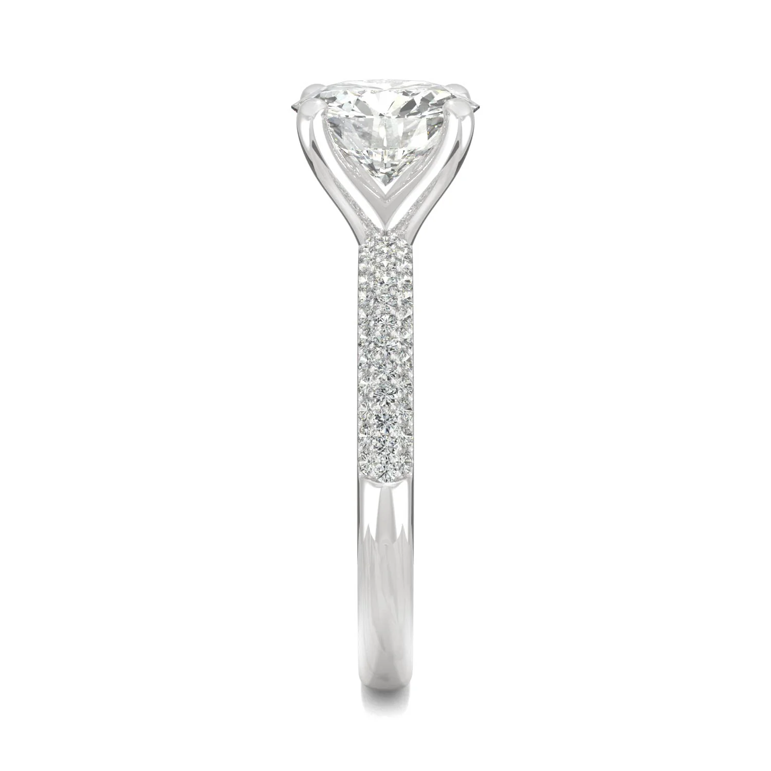 2.11 CTW DEW Round Moissanite Pavé Side-Stone Engagement Ring in 14K White Gold - Image 5