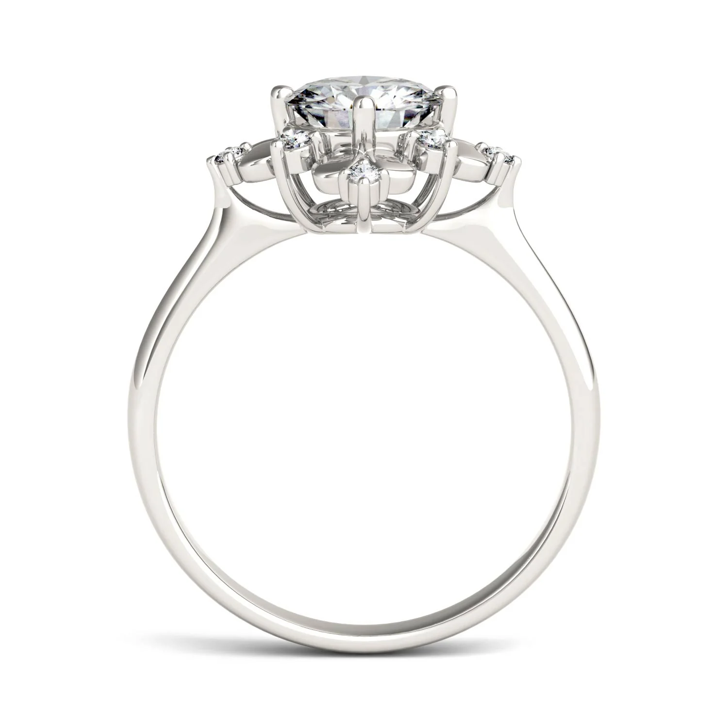 1.11 CTW DEW Round Moissanite Halo Fashion Ring in 14K White Gold - Image 3
