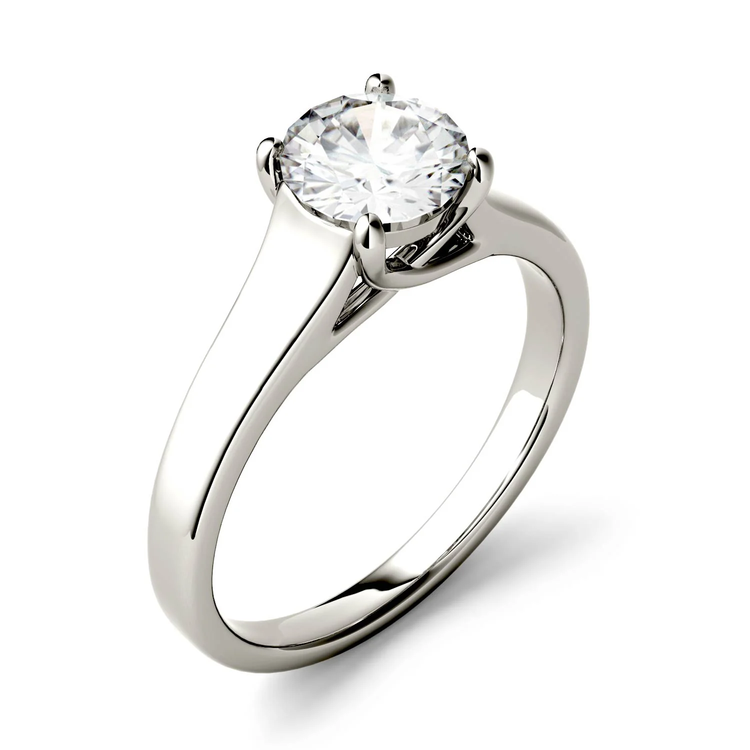 1.00 CTW DEW Round Moissanite Trellis Solitaire Engagement Ring in 14K White Gold - Image 2