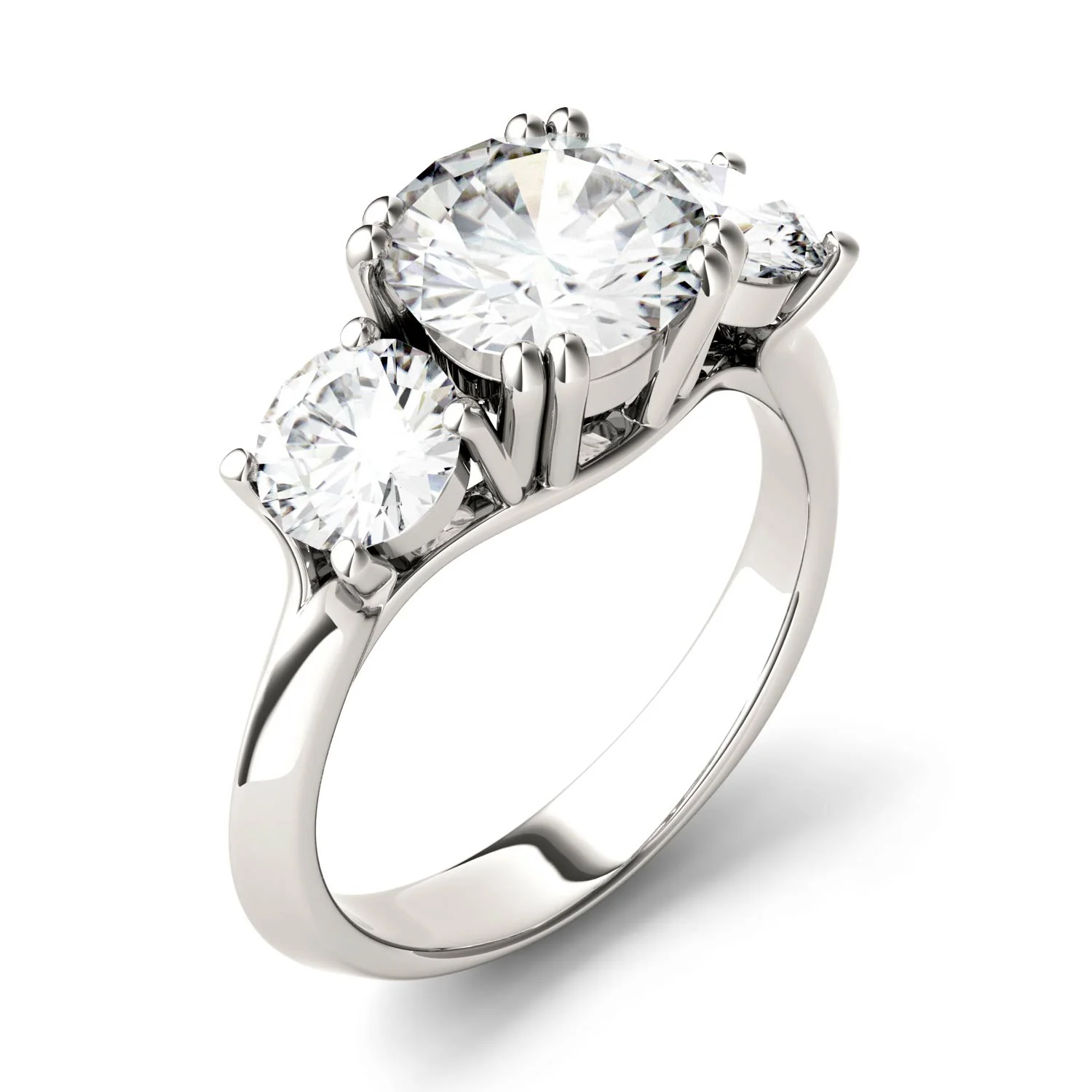 3.10 CTW DEW Round Moissanite Three-Stone Ring in 14K White Gold - Image 2