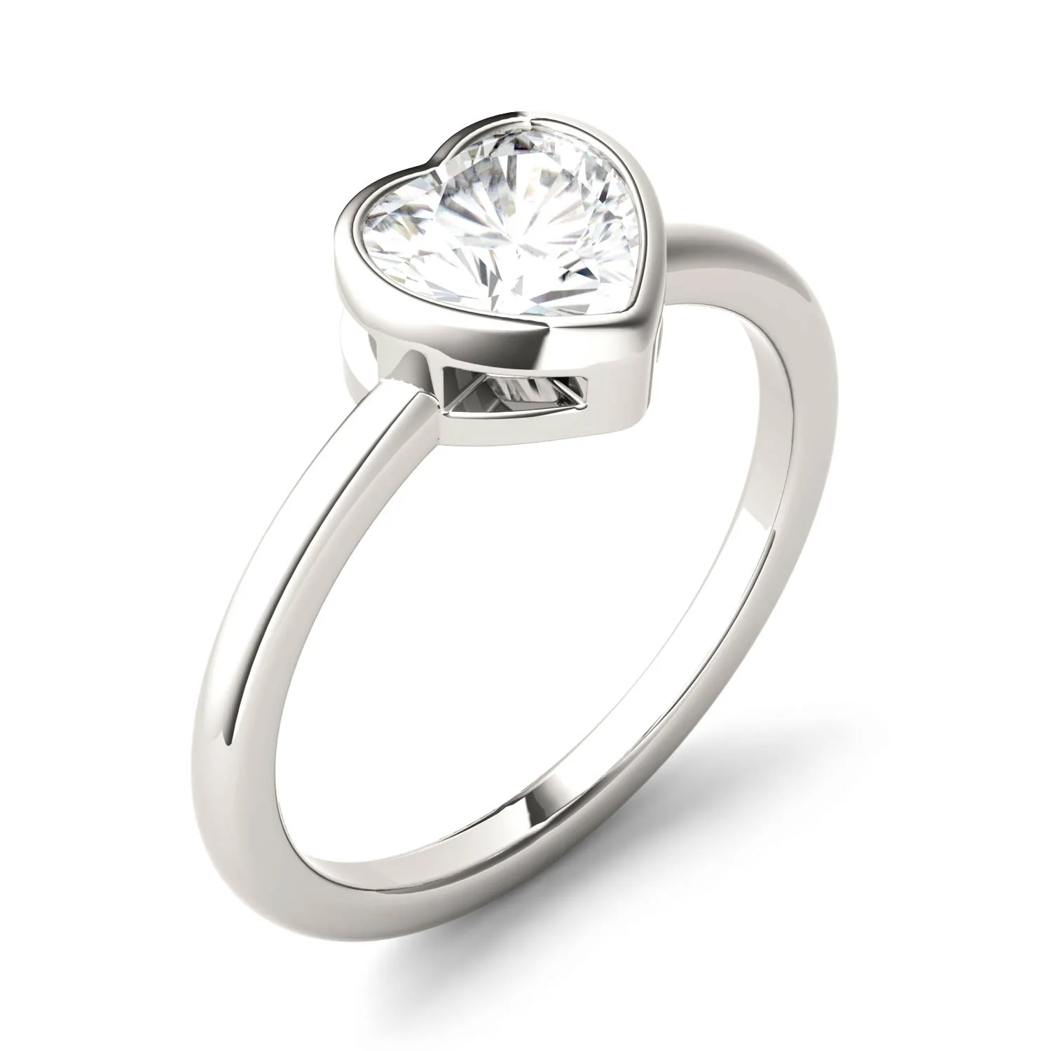 1.00 CTW DEW Heart Moissanite Bezel Solitaire Engagement Ring in 14K White Gold - Image 3
